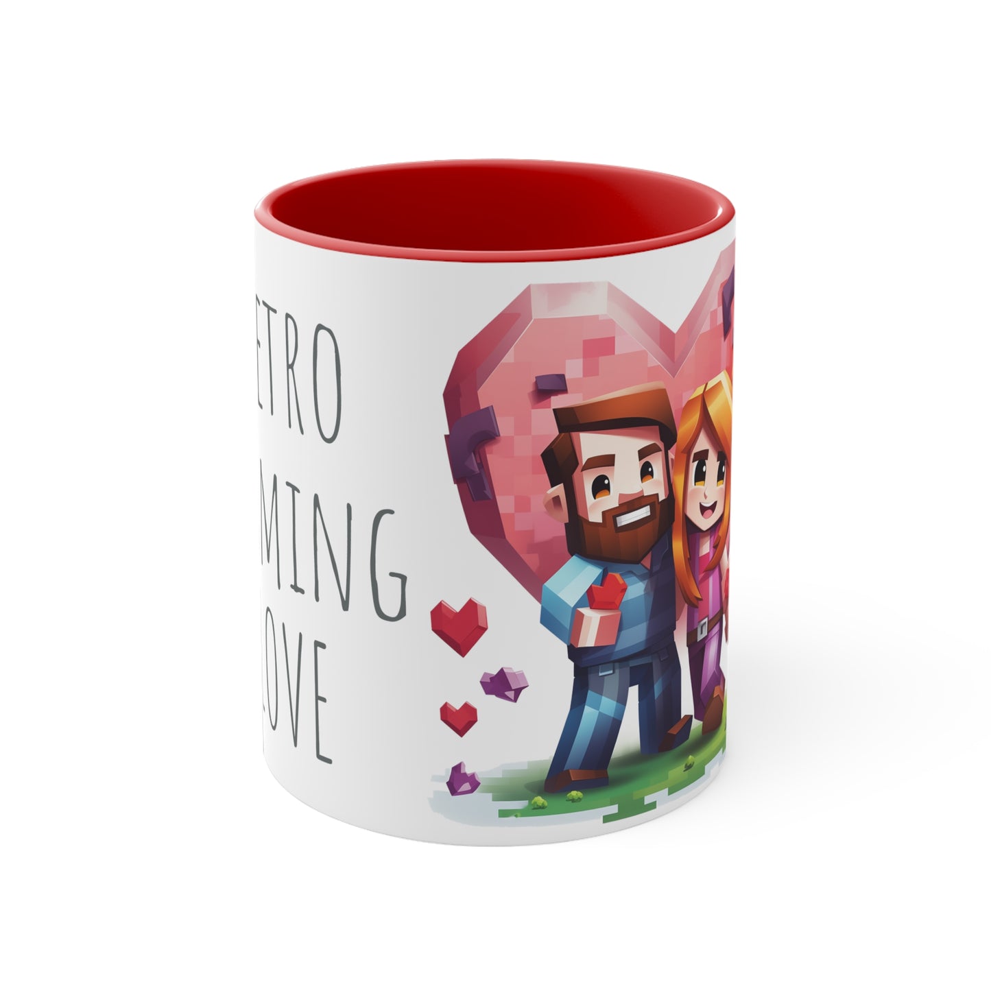 Retro Gaming Love Mug - 11oz Bicolor Pixel Heart Cup - Valentine's Day