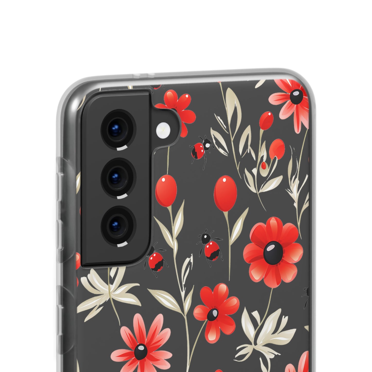 Red Flowers & Cute Bugs: Transparent Flexi Phone Case