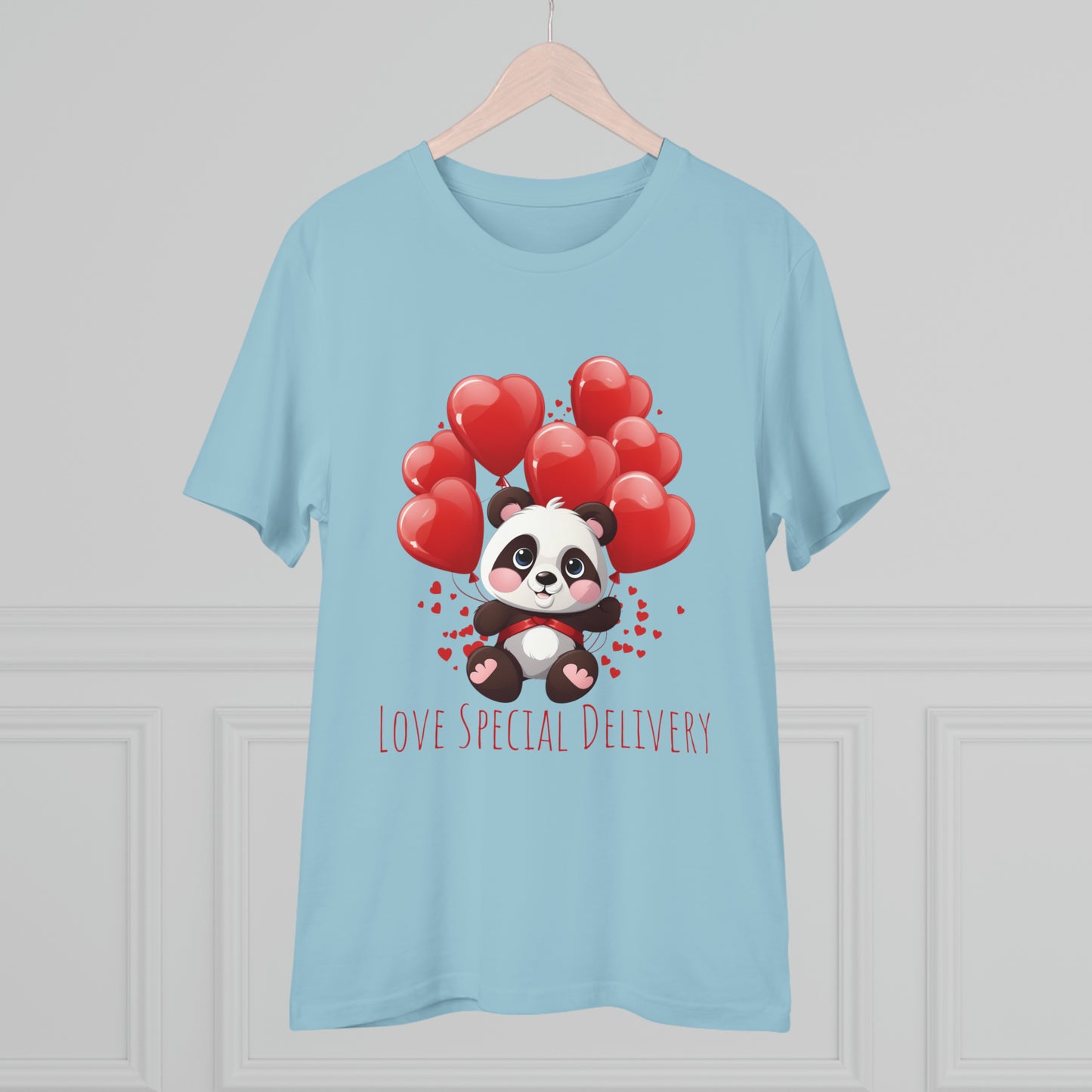 Panda Love Delivery Tee - Eco-Friendly Heart Balloon Shirt - Valentine's Day Special