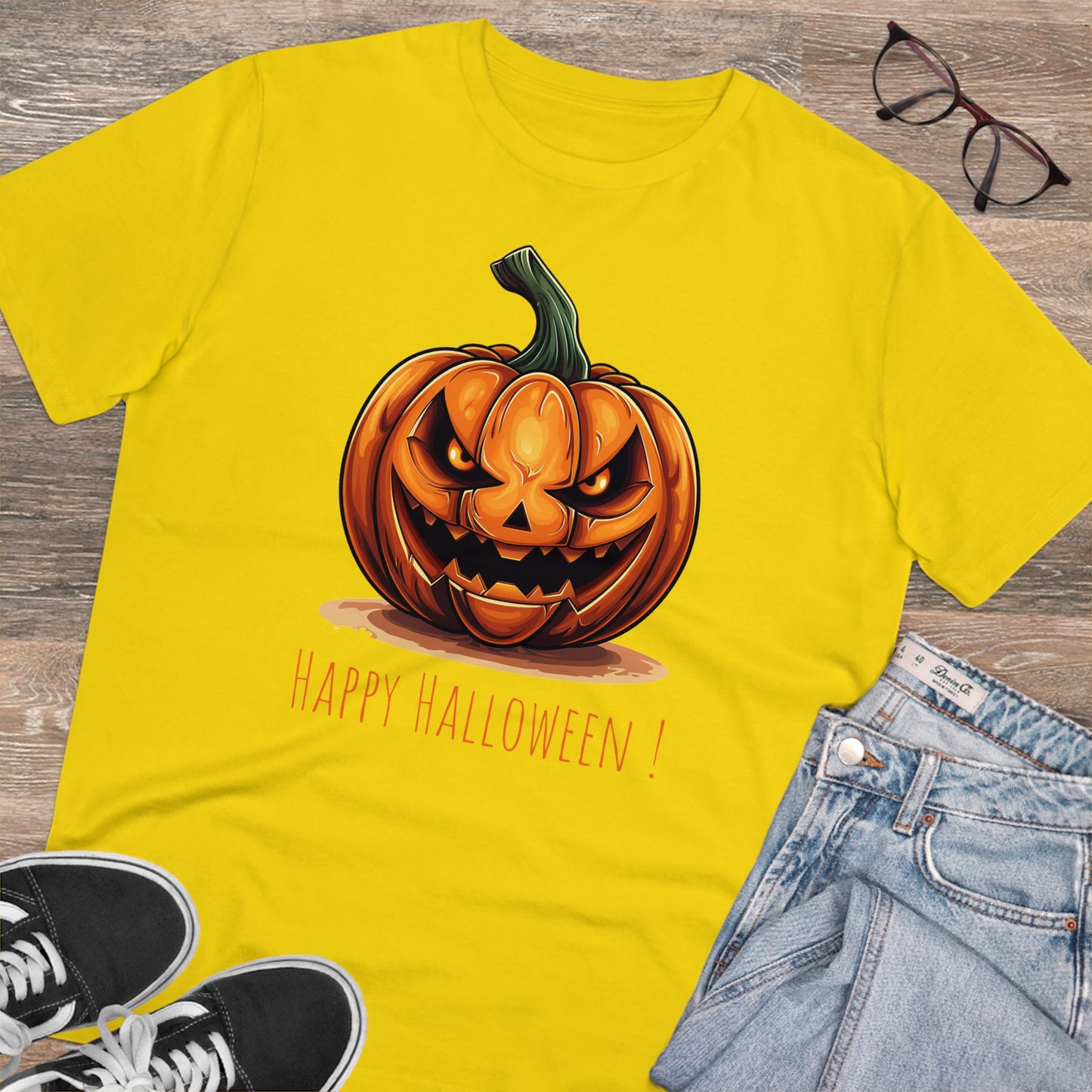 Happy Halloween Eco-Friendly Tee: Scary Pumpkin Design