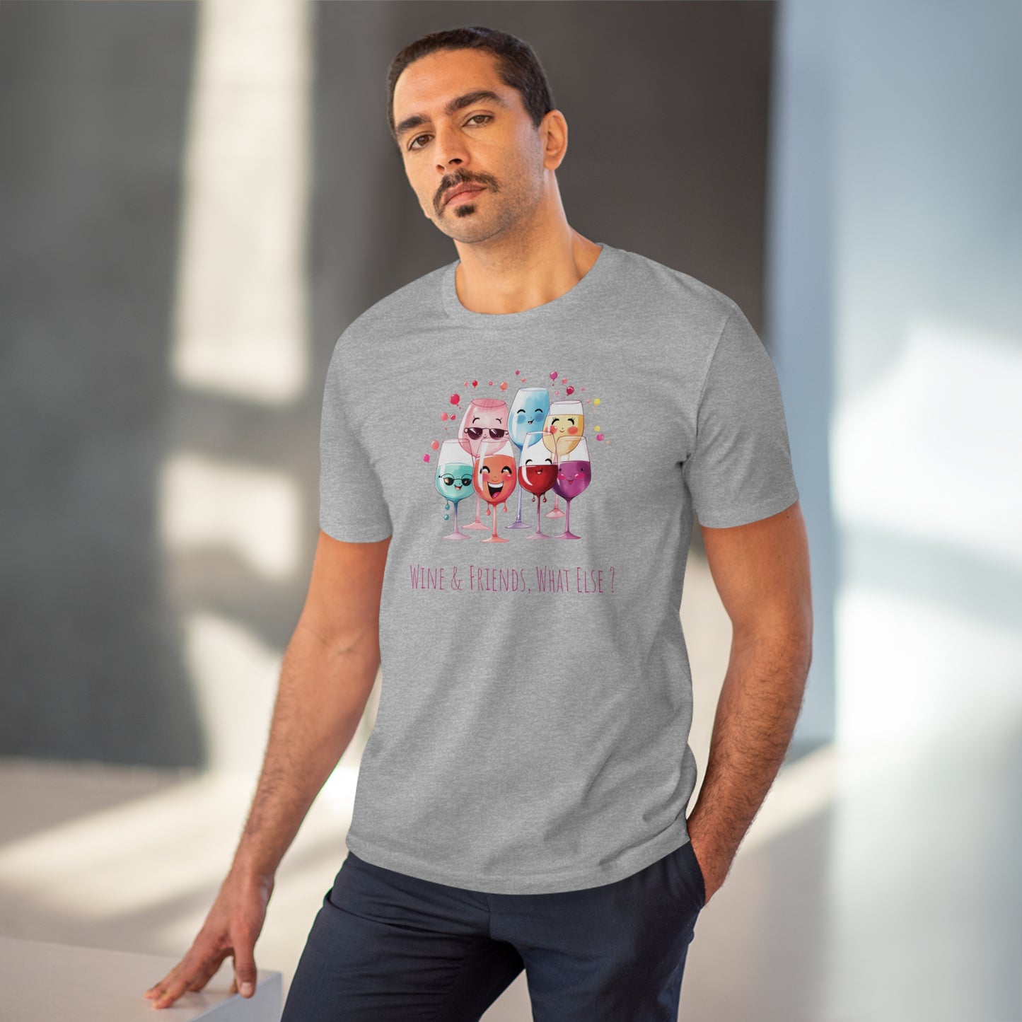 Eco-Friendly 'Wine & Friends' T-Shirt - Kawaii Wine Glasses, Unisex