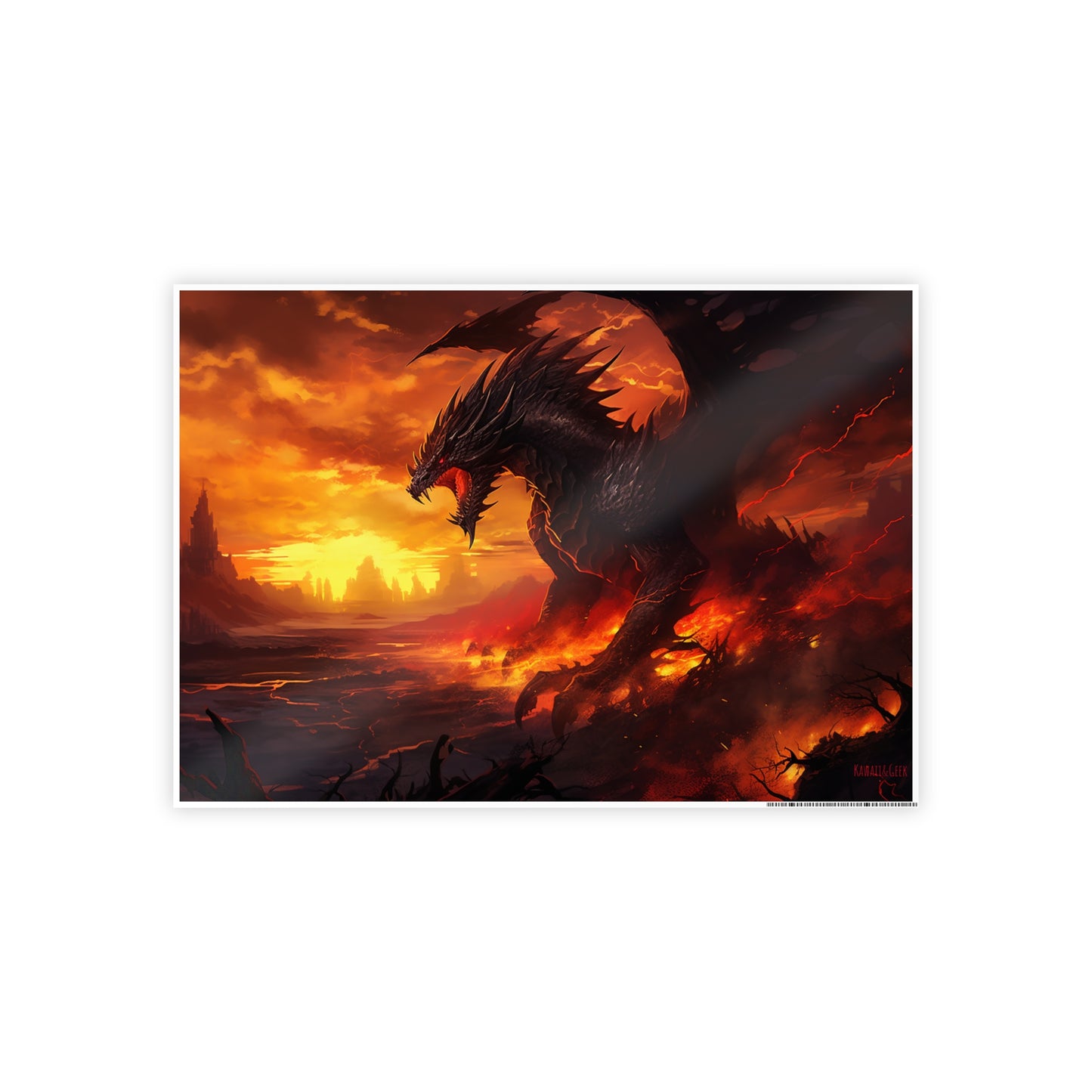 Majestic Fire Dragon: A Threat to the Kingdom - Glossy Poster