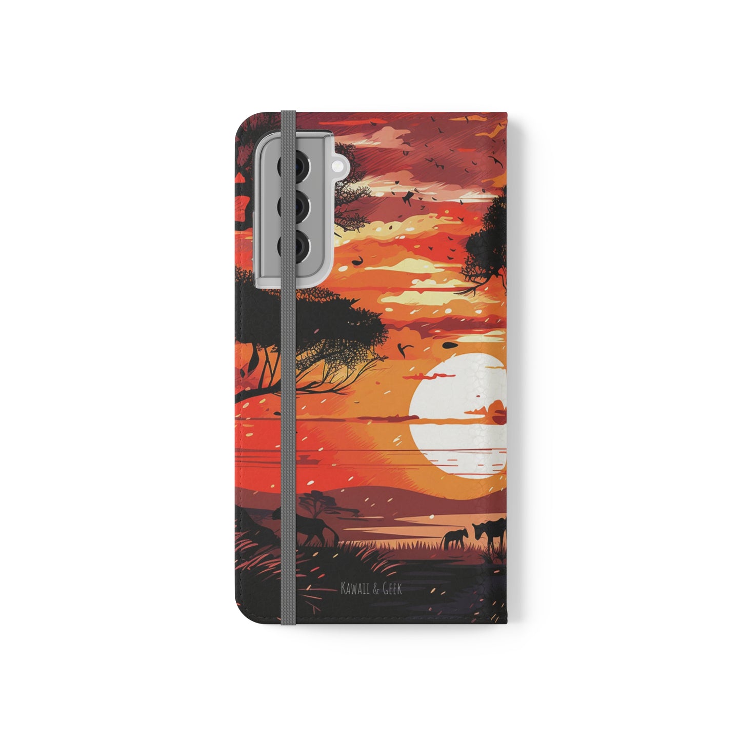 African Landscape Sunset Flip Phone Case - Capture the Serenity of the Savanna on Your Device