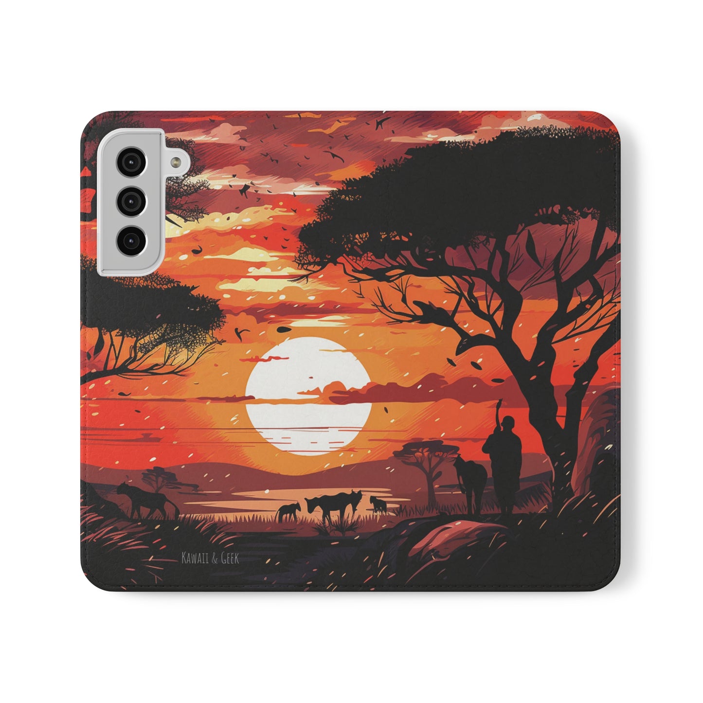 African Landscape Sunset Flip Phone Case - Capture the Serenity of the Savanna on Your Device