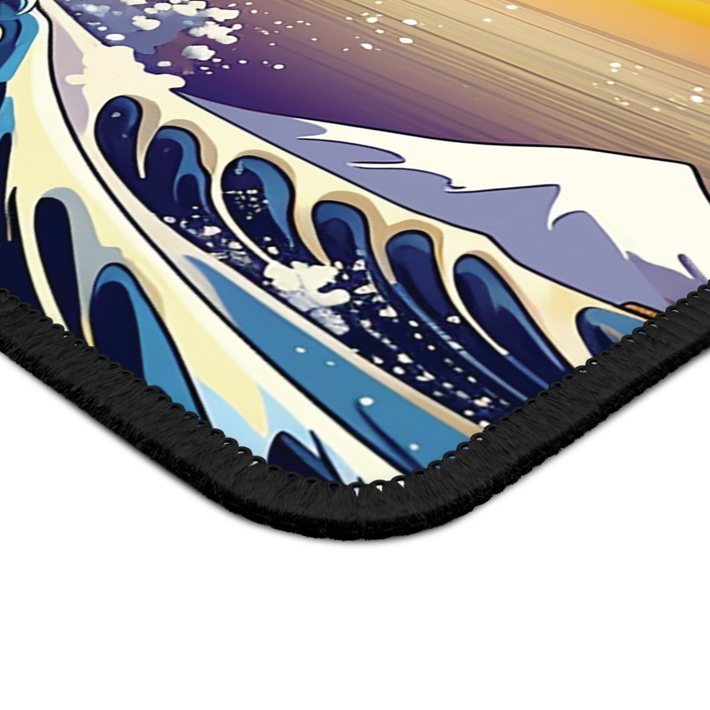 Hokusai-Inspired Big Wave Mouse Pad with Stunning Sunset