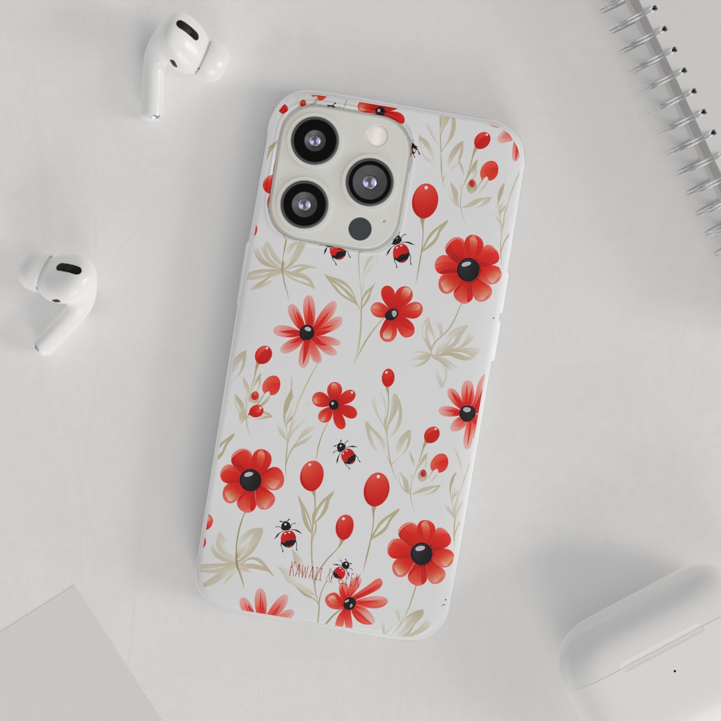 Red Flowers & Cute Bugs: Transparent Flexi Phone Case