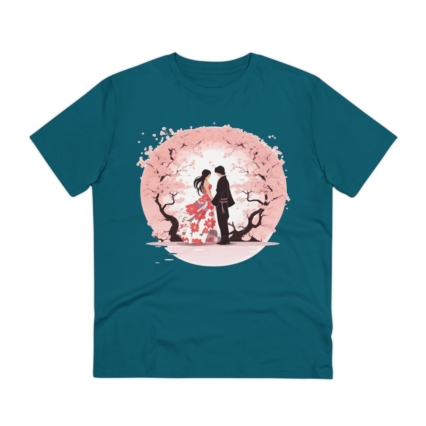 Cherry Blossom Romance T-shirt - Japanese Couple Design - Valentine's Day Special