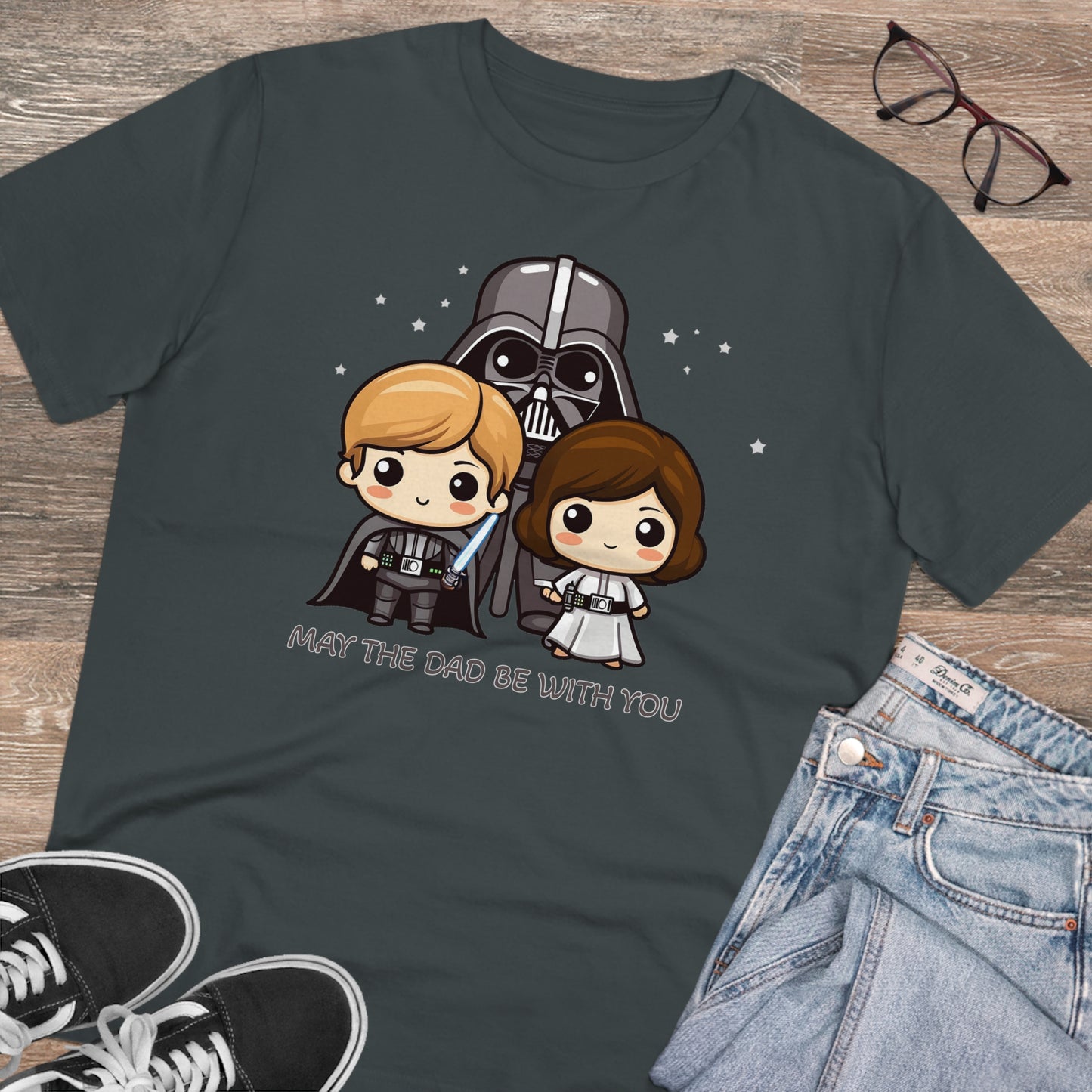 May the Dad Be with You - Unisex Eco-Friendly T-Shirt - Celebrate Father's Day with a Cute Darth Vader Design