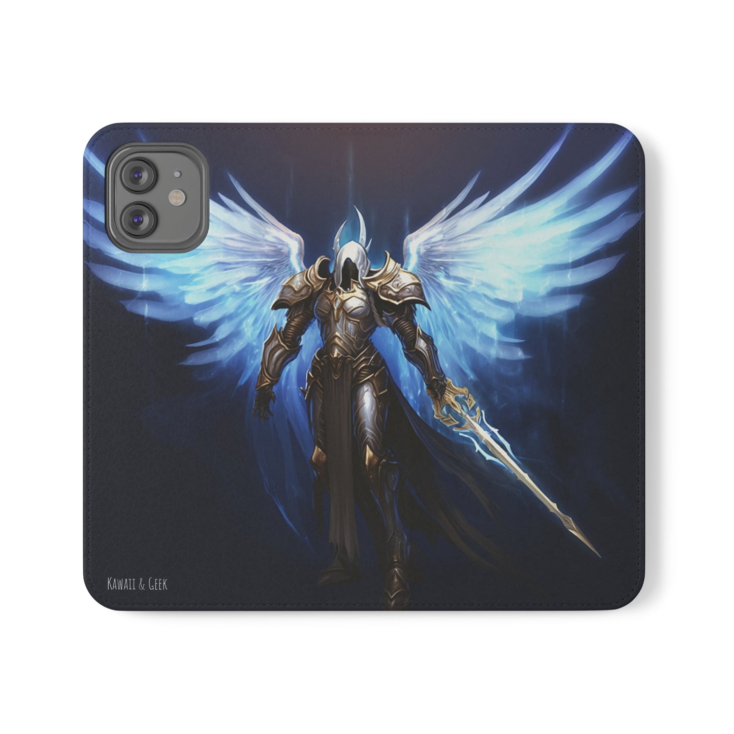 Archangel Flip Phone Case: Ethereal Wings & Sword Design