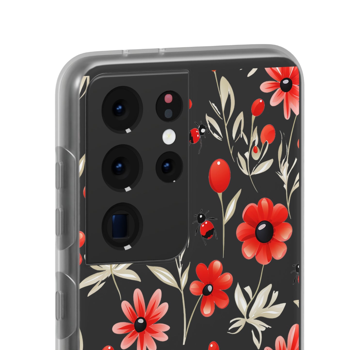 Red Flowers & Cute Bugs: Transparent Flexi Phone Case