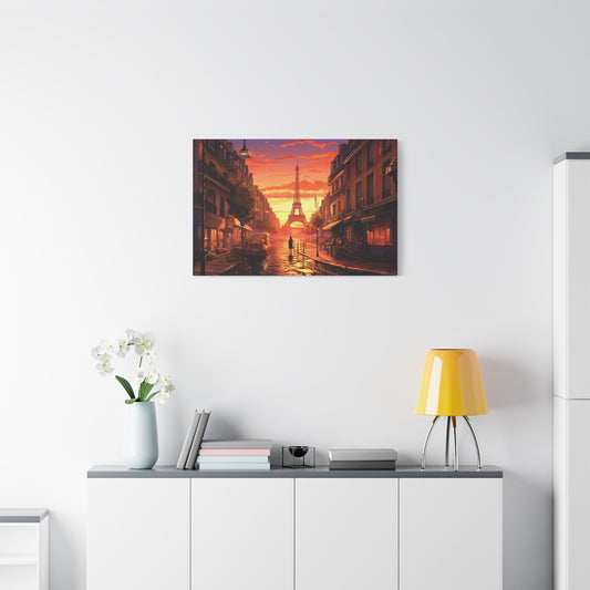 Paris Sunset Canvas - Capture the Romantic Streets and Eiffel Tower in Artistic Splendor