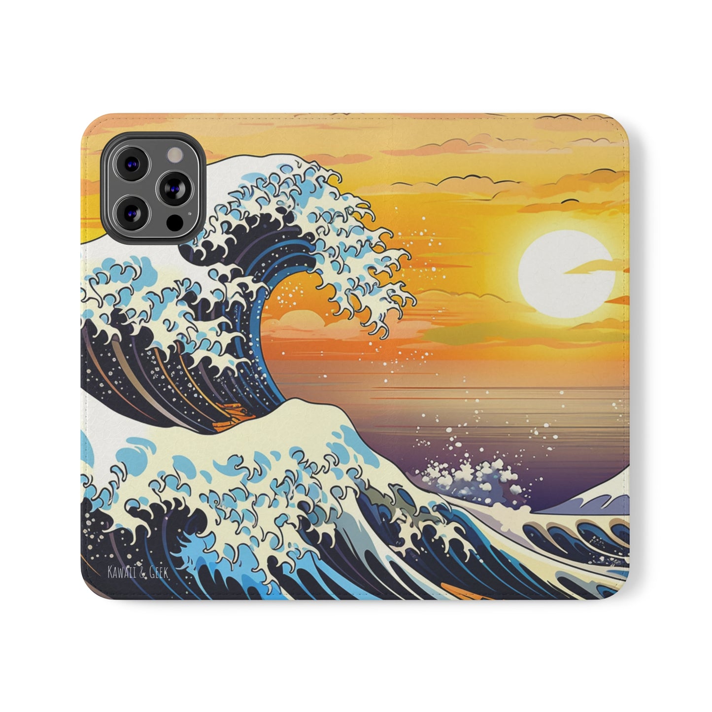 Sunset Big Wave Flip Phone Case - Embrace the Majestic Hokusai Style in Your Hands