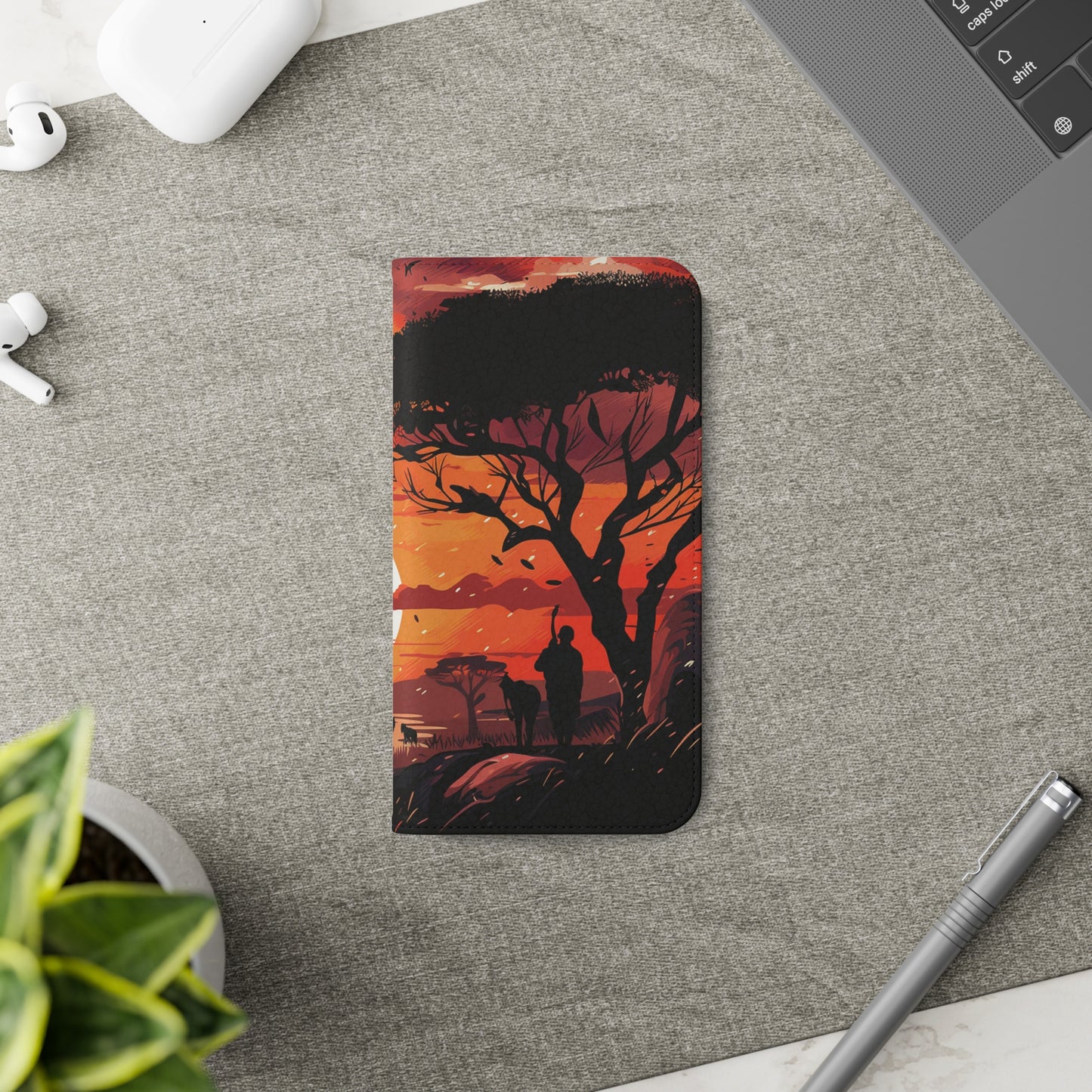 African Landscape Sunset Flip Phone Case - Capture the Serenity of the Savanna on Your Device