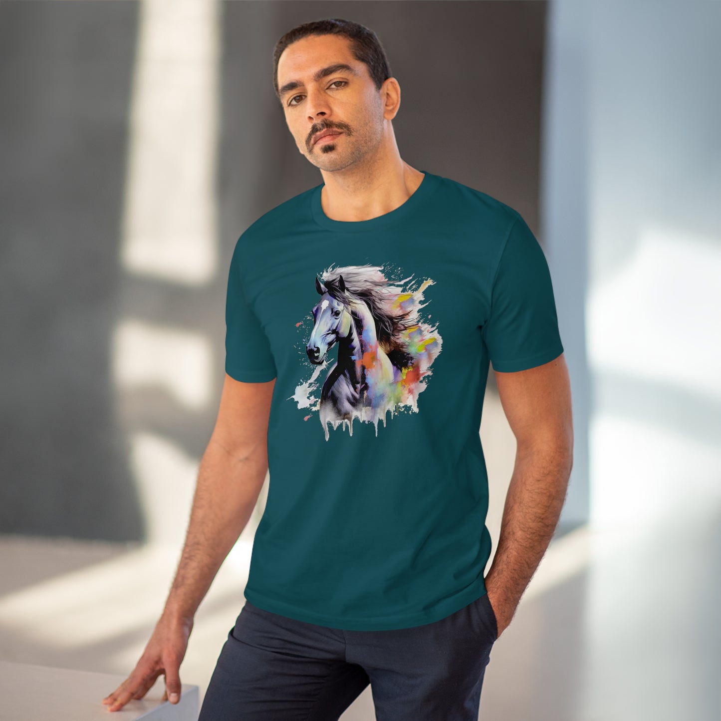 Black Horse Watercolor T-Shirt - Unisex and Eco-Friendly Fashion Statement