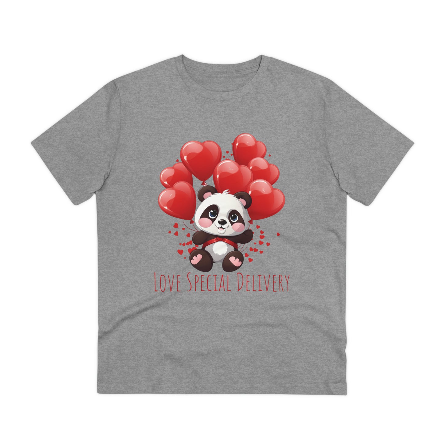 Panda Love Delivery Tee - Eco-Friendly Heart Balloon Shirt - Valentine's Day Special