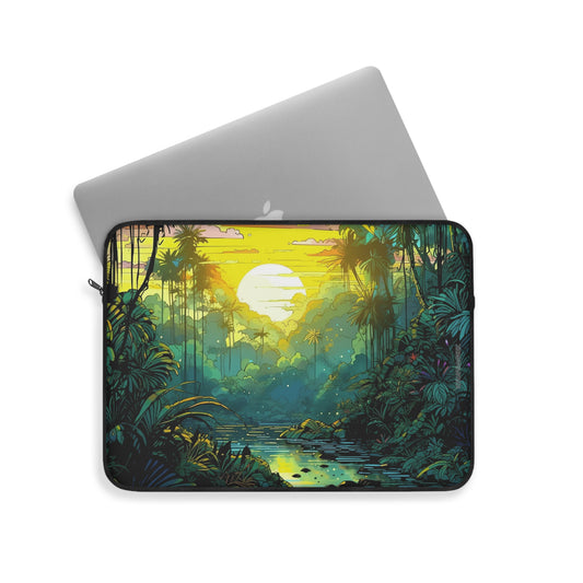 Mysterious Rain Forest Laptop Sleeve - Protect Your Device with an Enchanting Sunset Scene