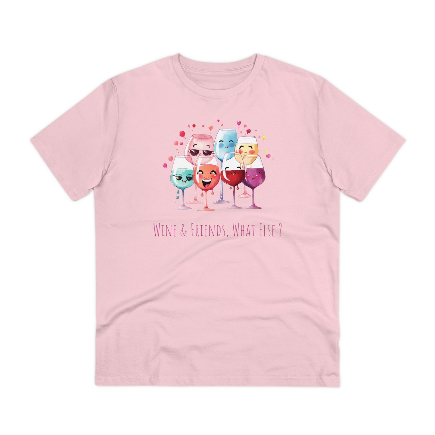 Eco-Friendly 'Wine & Friends' T-Shirt - Kawaii Wine Glasses, Unisex