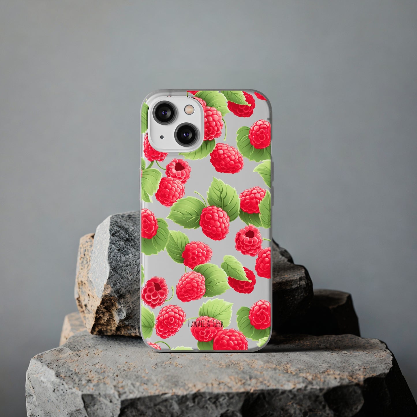 Raspberry Delight: Transparent Flexi Phone Case