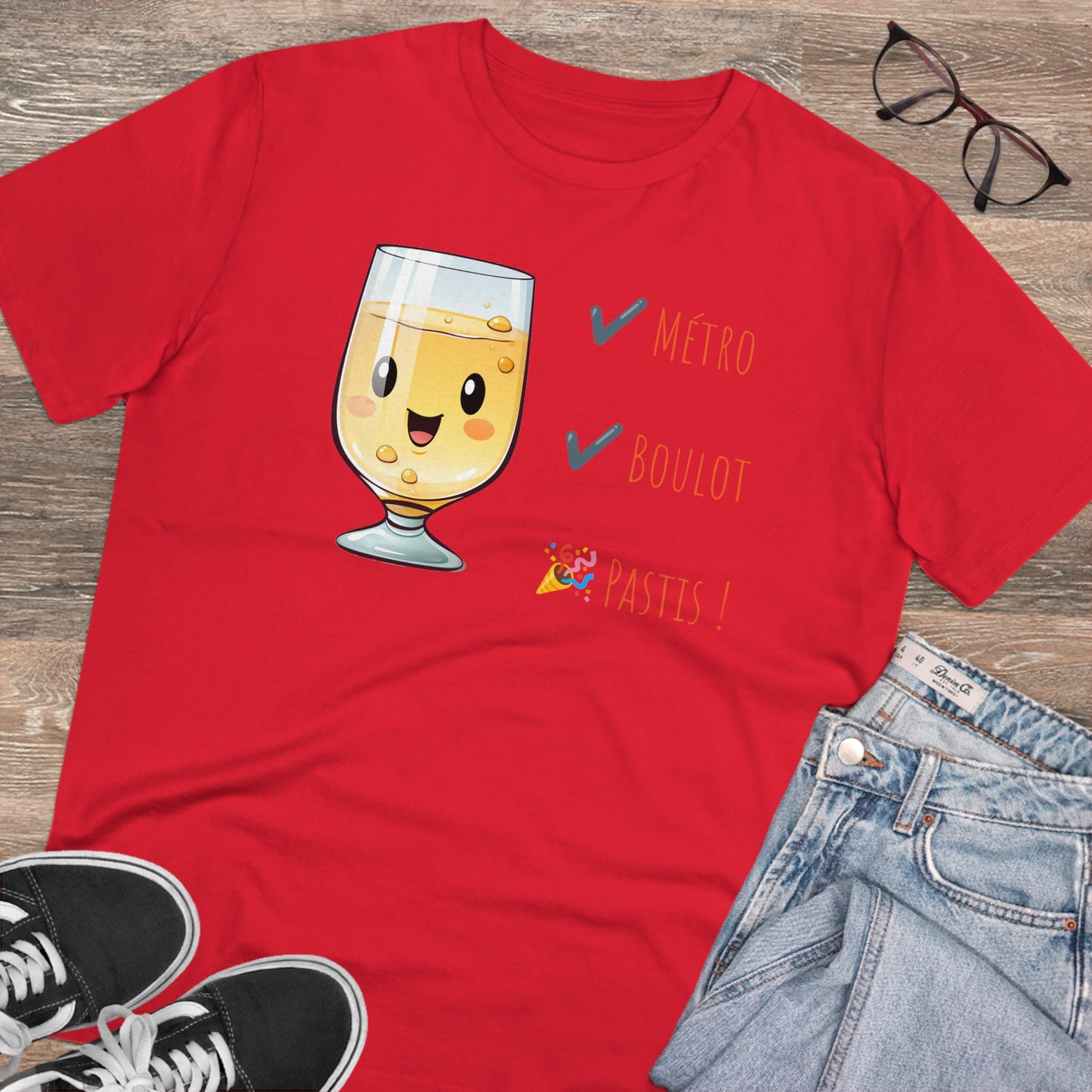 Métro, Boulot, Pastis T-Shirt - Cute Smiling Pastis Glass Design