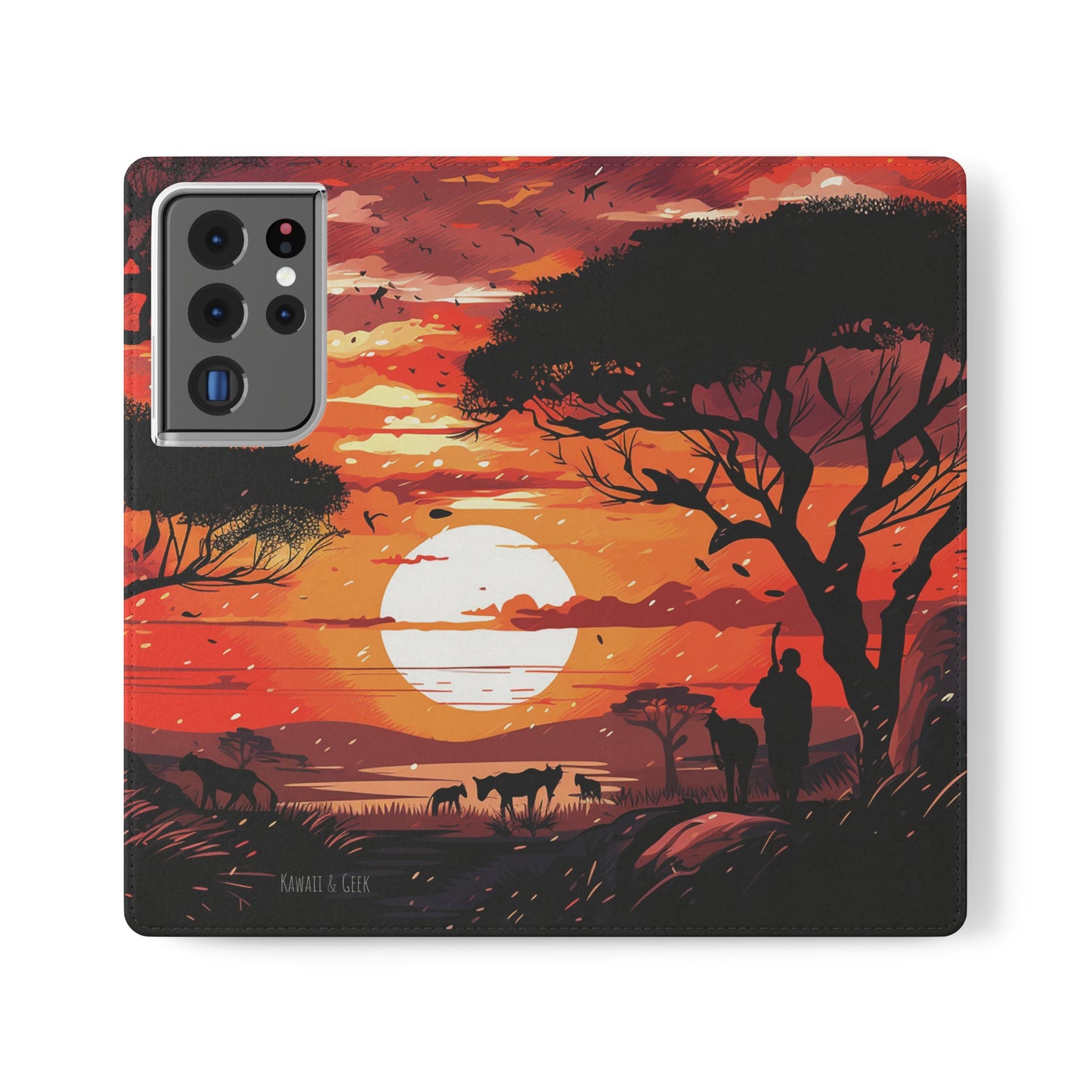 African Landscape Sunset Flip Phone Case - Capture the Serenity of the Savanna on Your Device