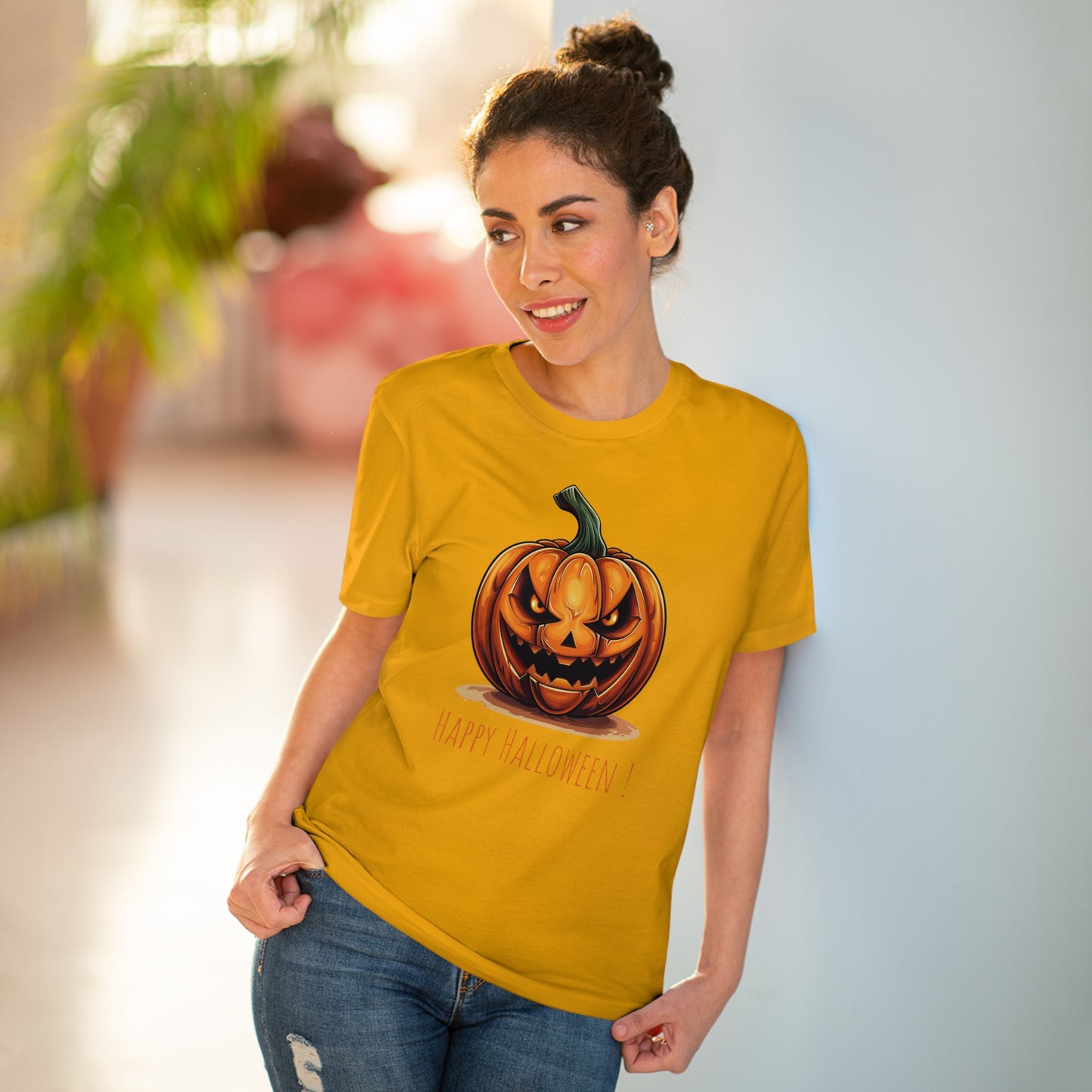 Happy Halloween Eco-Friendly Tee: Scary Pumpkin Design