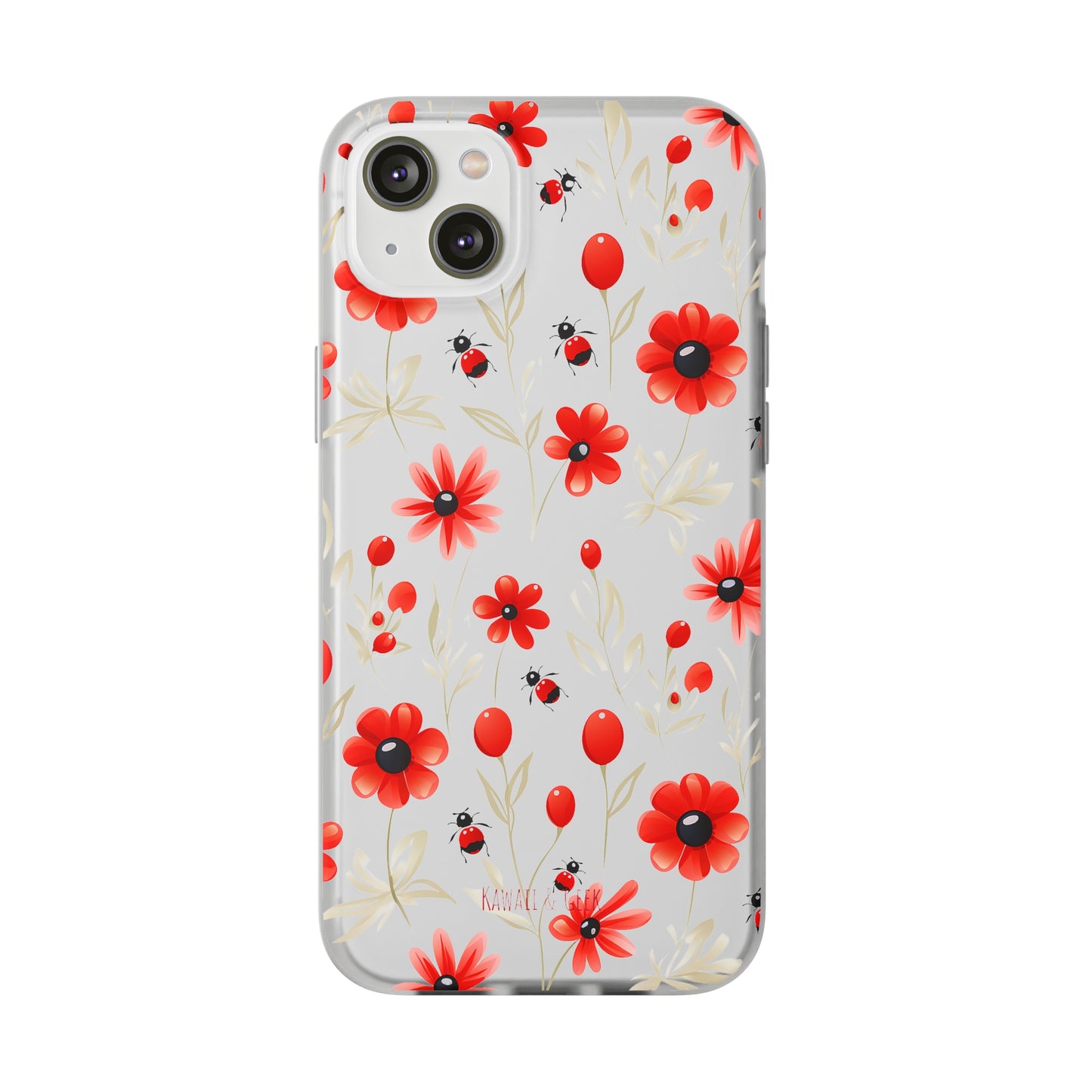 Red Flowers & Cute Bugs: Transparent Flexi Phone Case