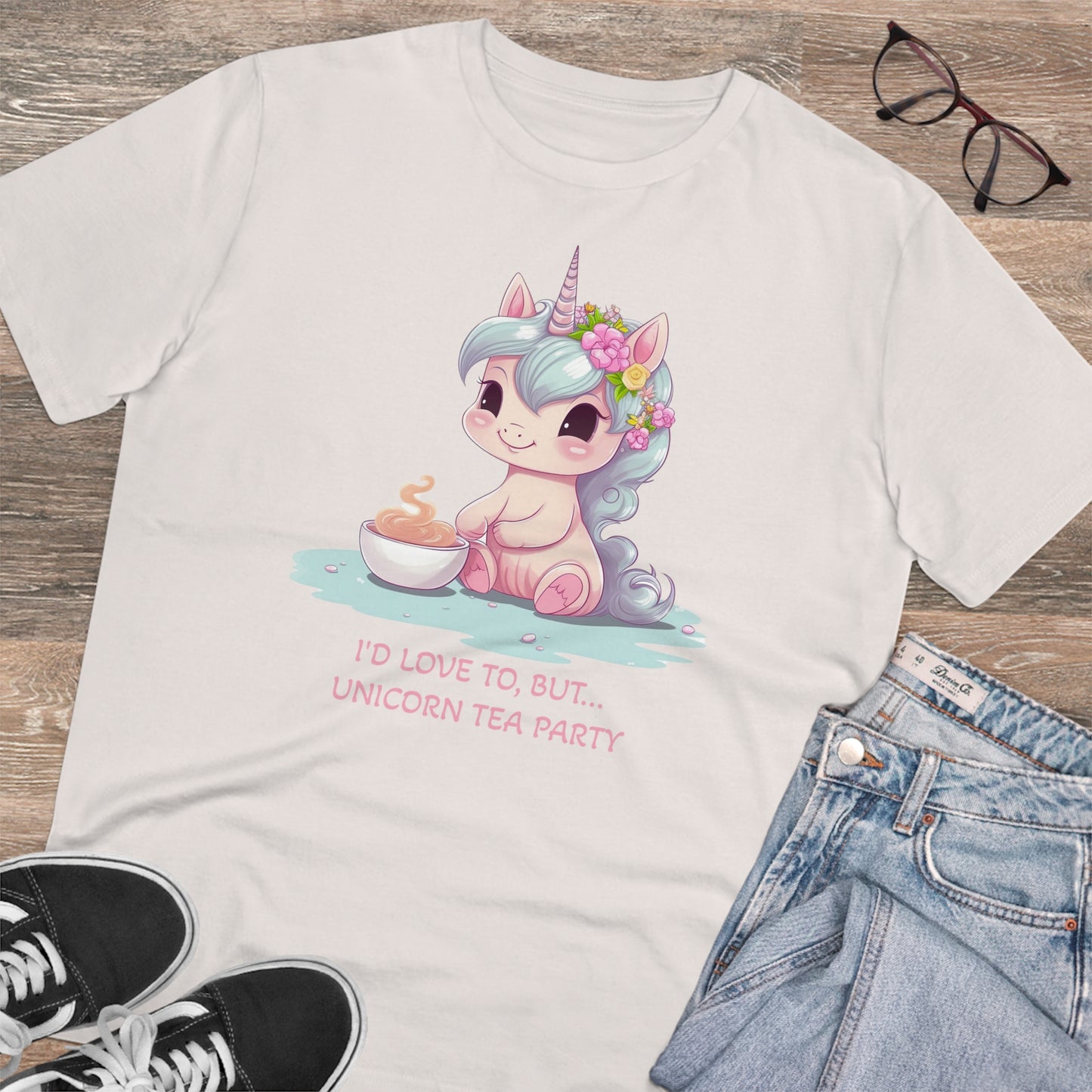 Cute Unicorn Tea Party T-Shirt - Unisex and Eco-Friendly with Whimsical Charm