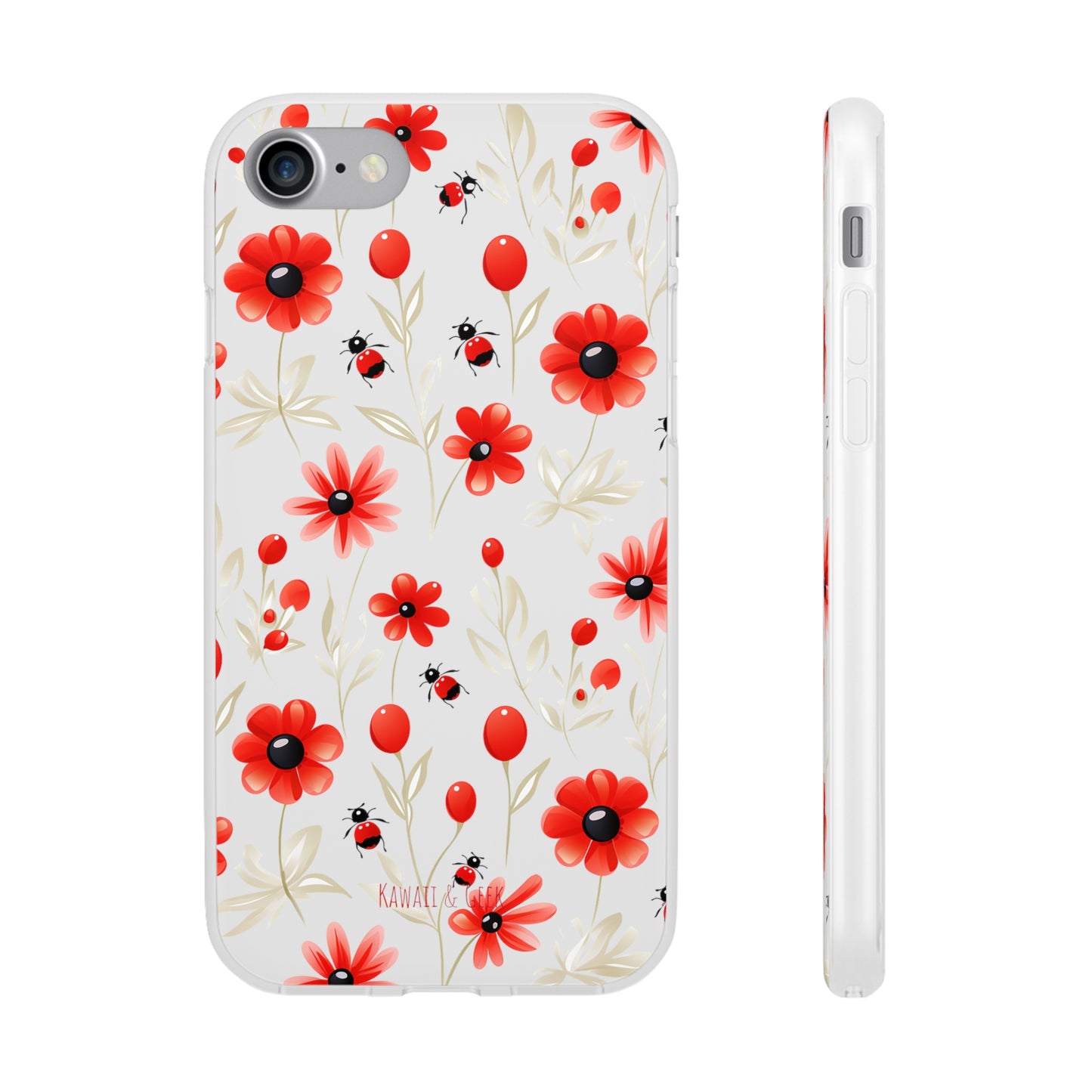 Red Flowers & Cute Bugs: Transparent Flexi Phone Case