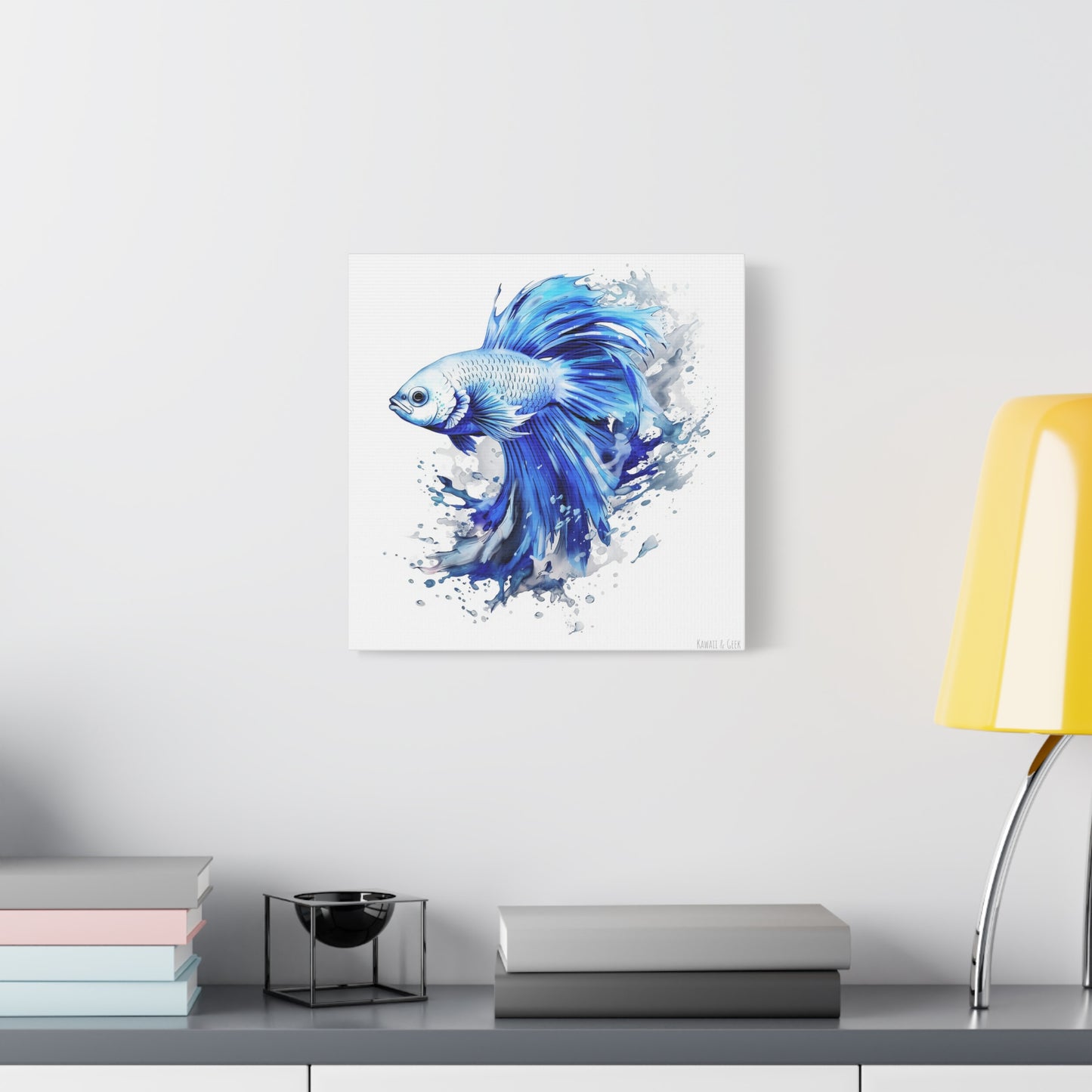 Blue Fighting Fish in Watercolor Style Canva - Capture the Beauty of Underwater Elegance