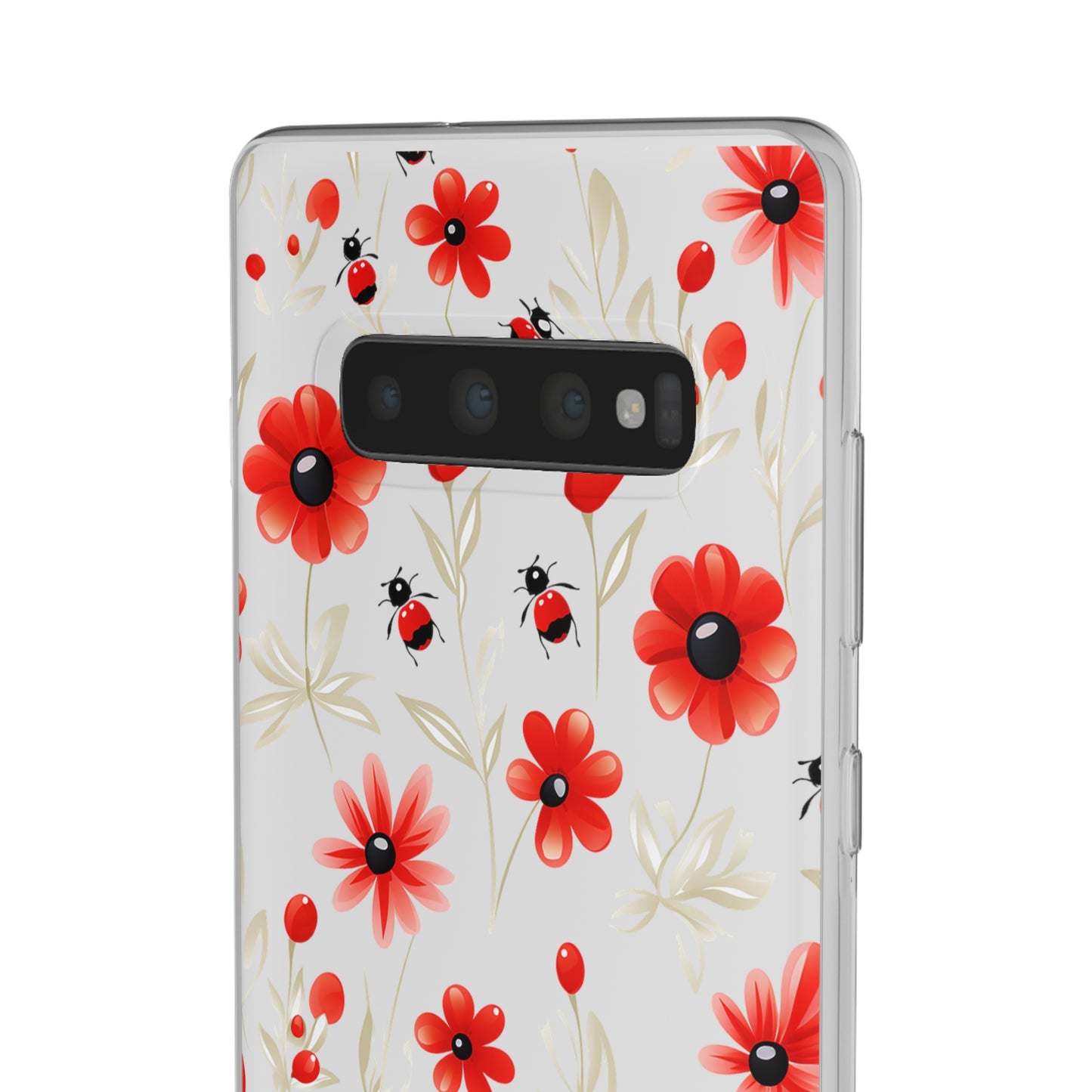 Red Flowers & Cute Bugs: Transparent Flexi Phone Case