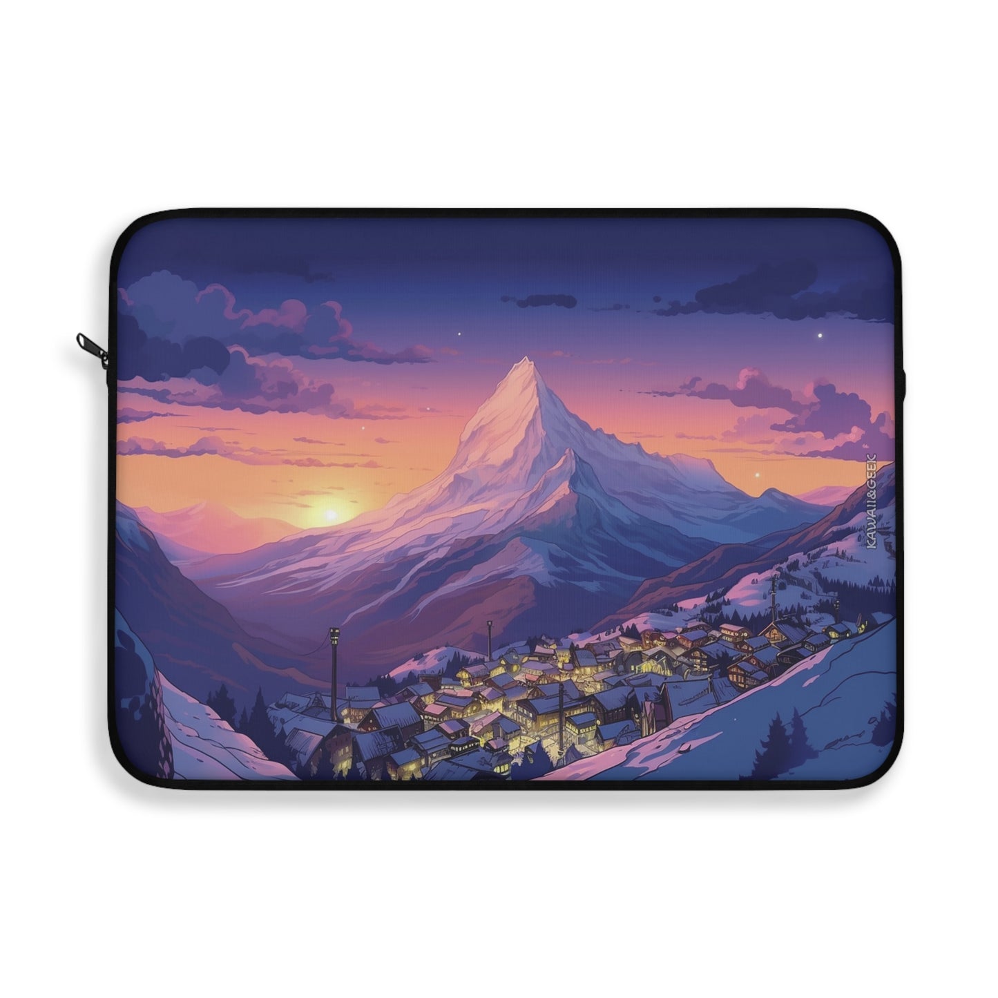 Mountain Village Laptop Sleeve - Protect Your Device in Style with a Serene Snowy Sunset