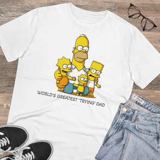 World's Greatest Trying Dad - Unisex Eco-Friendly T-Shirt - Celebrate Father's Day with Cute Homer Simpson and His Kids