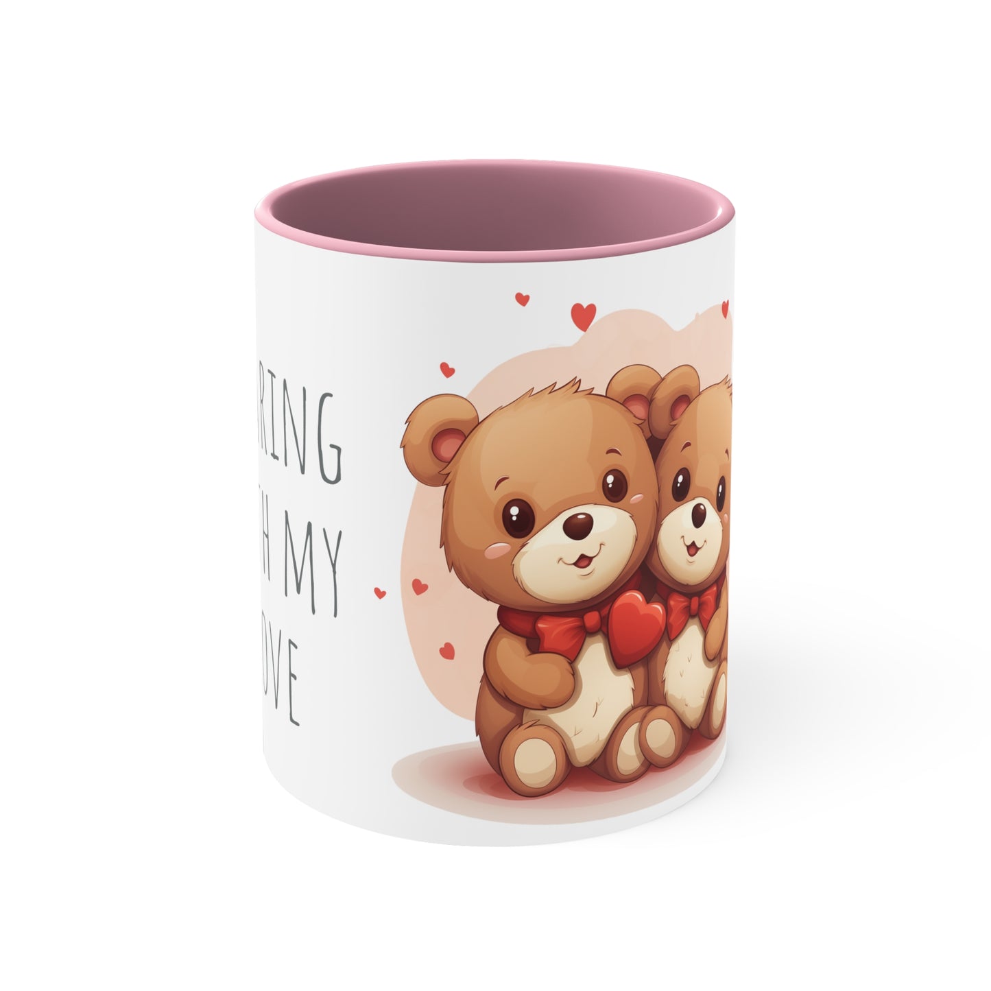 11oz Bi-Color Mug: "Sharing with my Love" cute Teddies couple - Valentine's Day