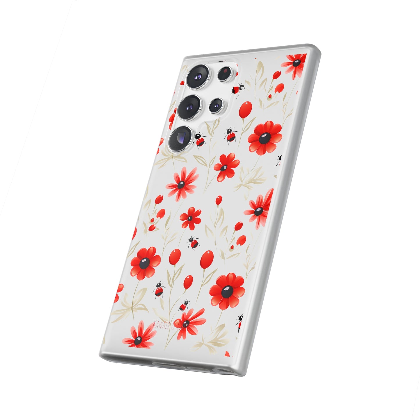 Red Flowers & Cute Bugs: Transparent Flexi Phone Case