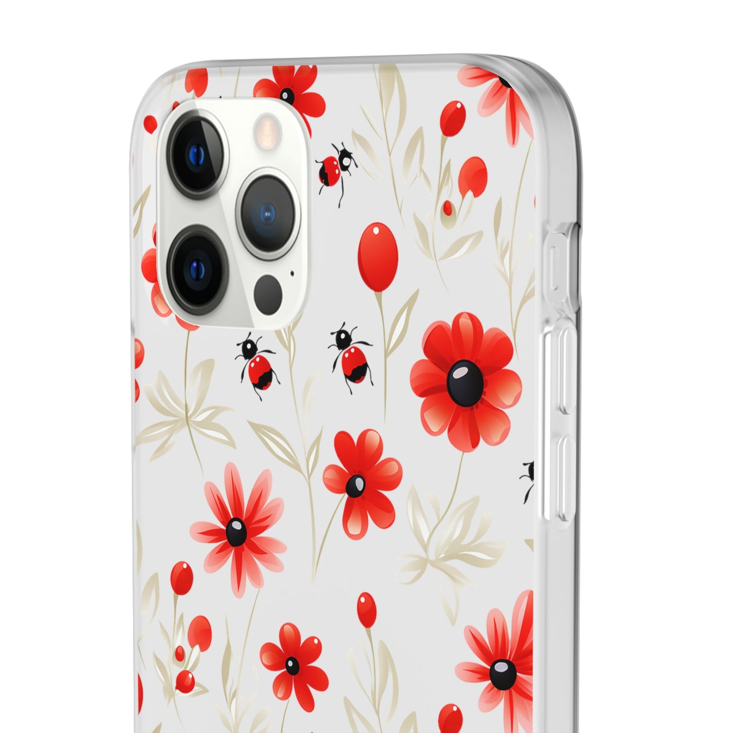 Red Flowers & Cute Bugs: Transparent Flexi Phone Case