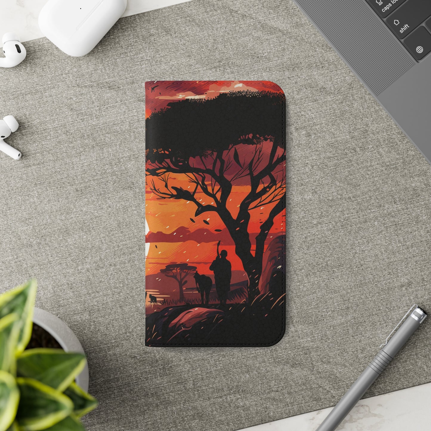 African Landscape Sunset Flip Phone Case - Capture the Serenity of the Savanna on Your Device