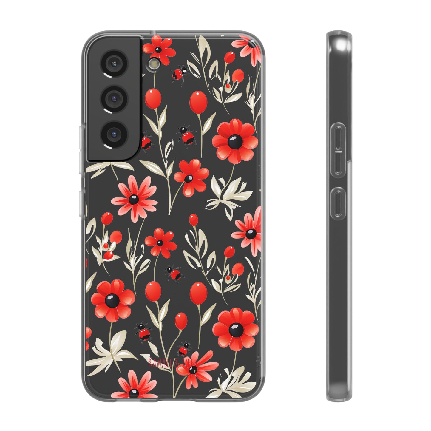 Red Flowers & Cute Bugs: Transparent Flexi Phone Case