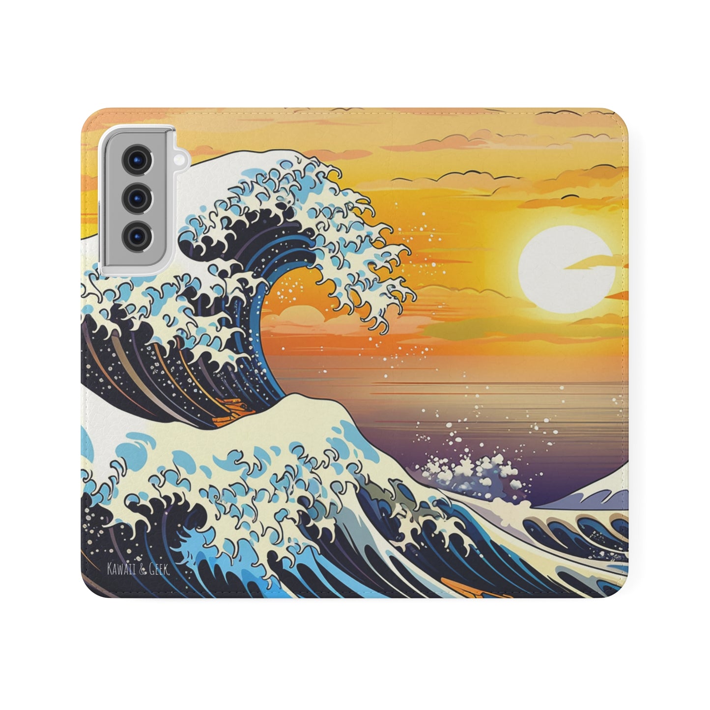 Sunset Big Wave Flip Phone Case - Embrace the Majestic Hokusai Style in Your Hands