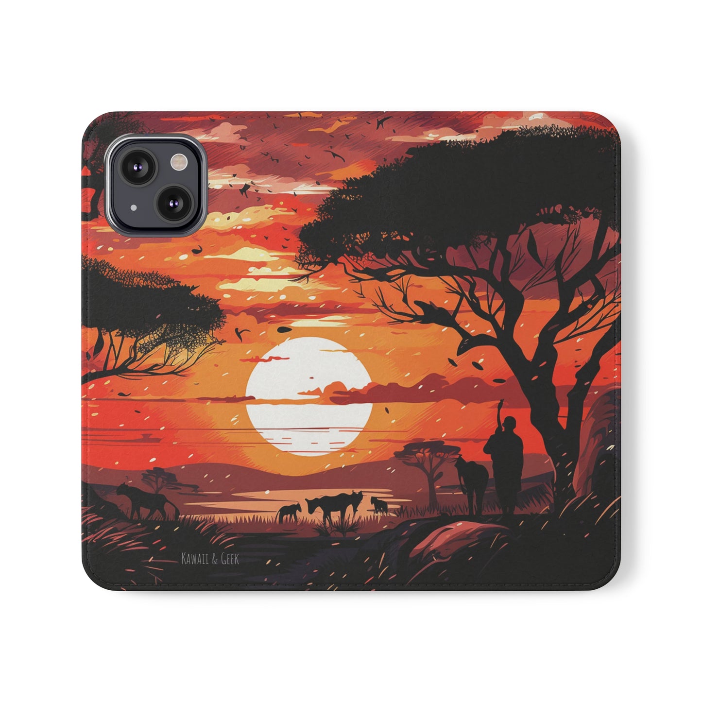 African Landscape Sunset Flip Phone Case - Capture the Serenity of the Savanna on Your Device