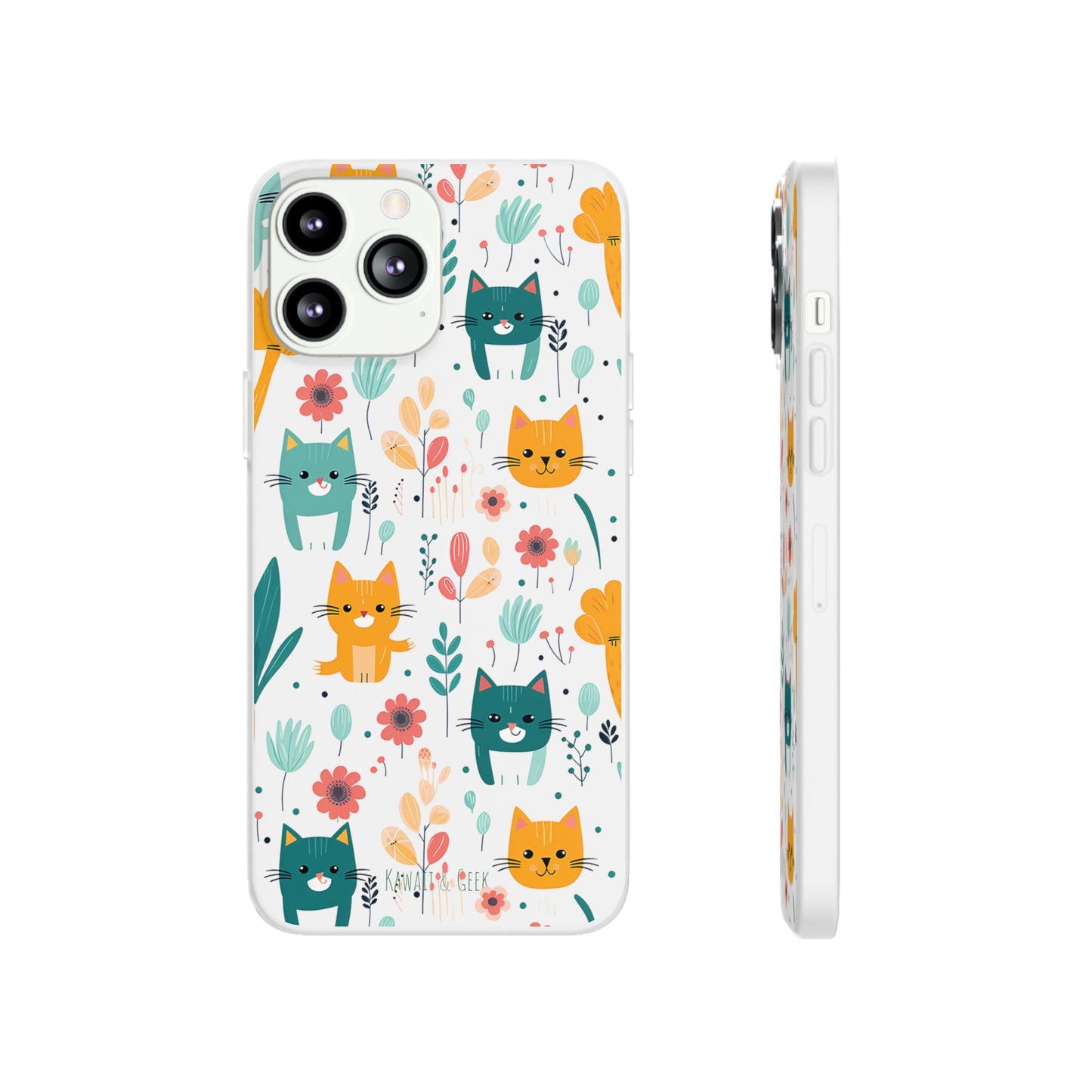 Cute Cats & Flowers Flexi and semi Transparent Phone Case