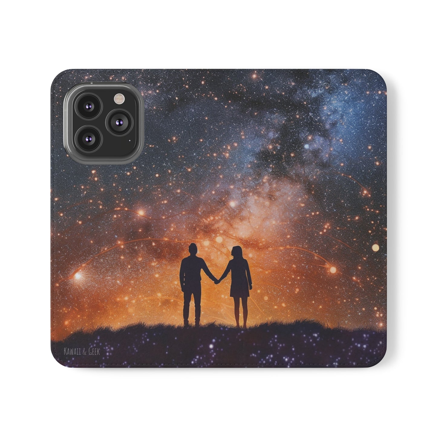 Starry Night Lovers Flip Phone Case - Embrace the Beauty of the Night Sky