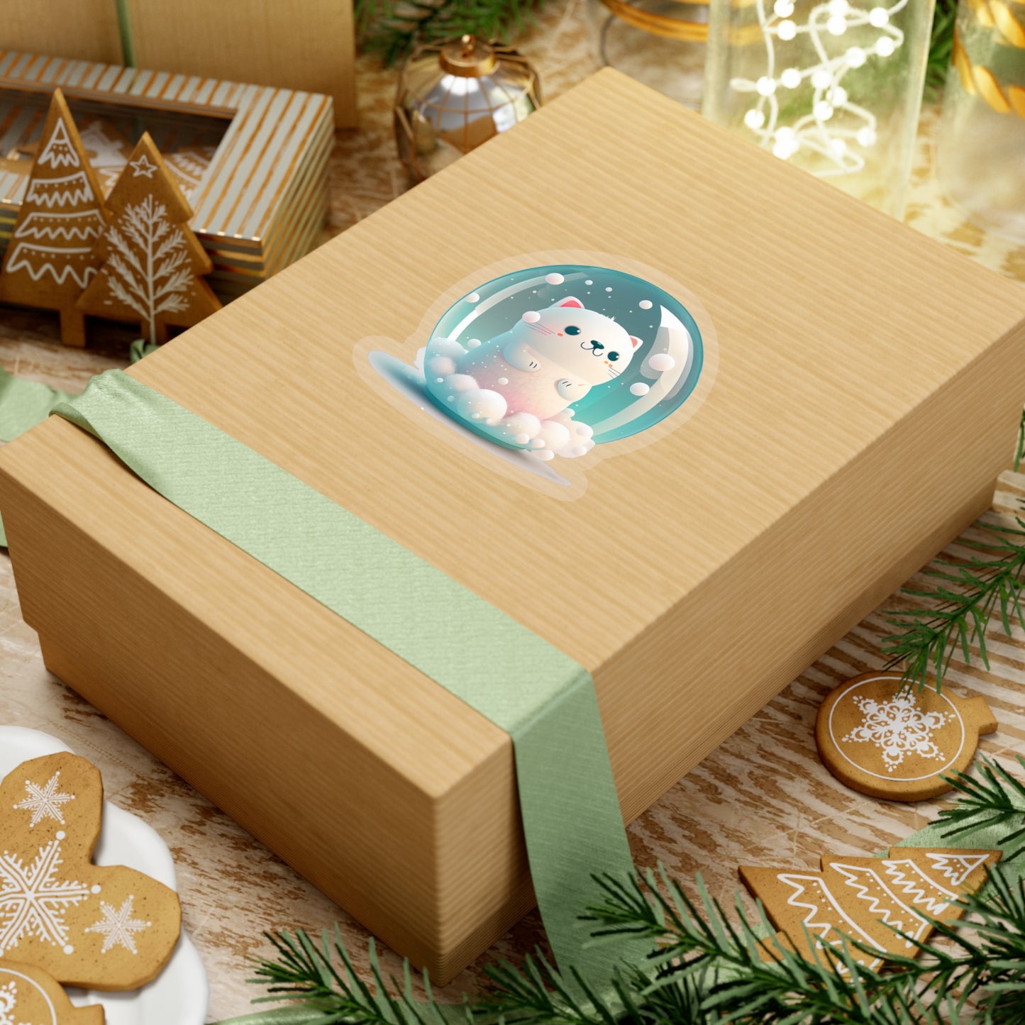 Cute Kitty in a Snowball Sticker - Add Some Winter Charm to Your Tech