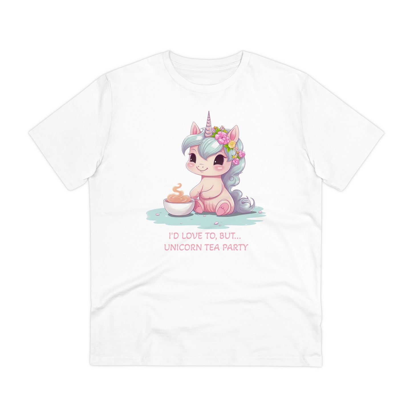 Cute Unicorn Tea Party T-Shirt - Unisex and Eco-Friendly with Whimsical Charm