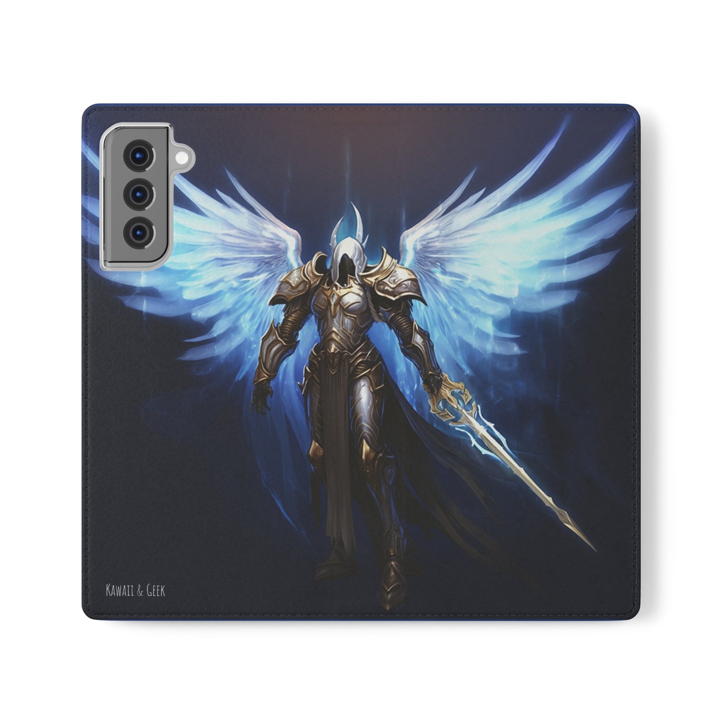 Archangel Flip Phone Case: Ethereal Wings & Sword Design