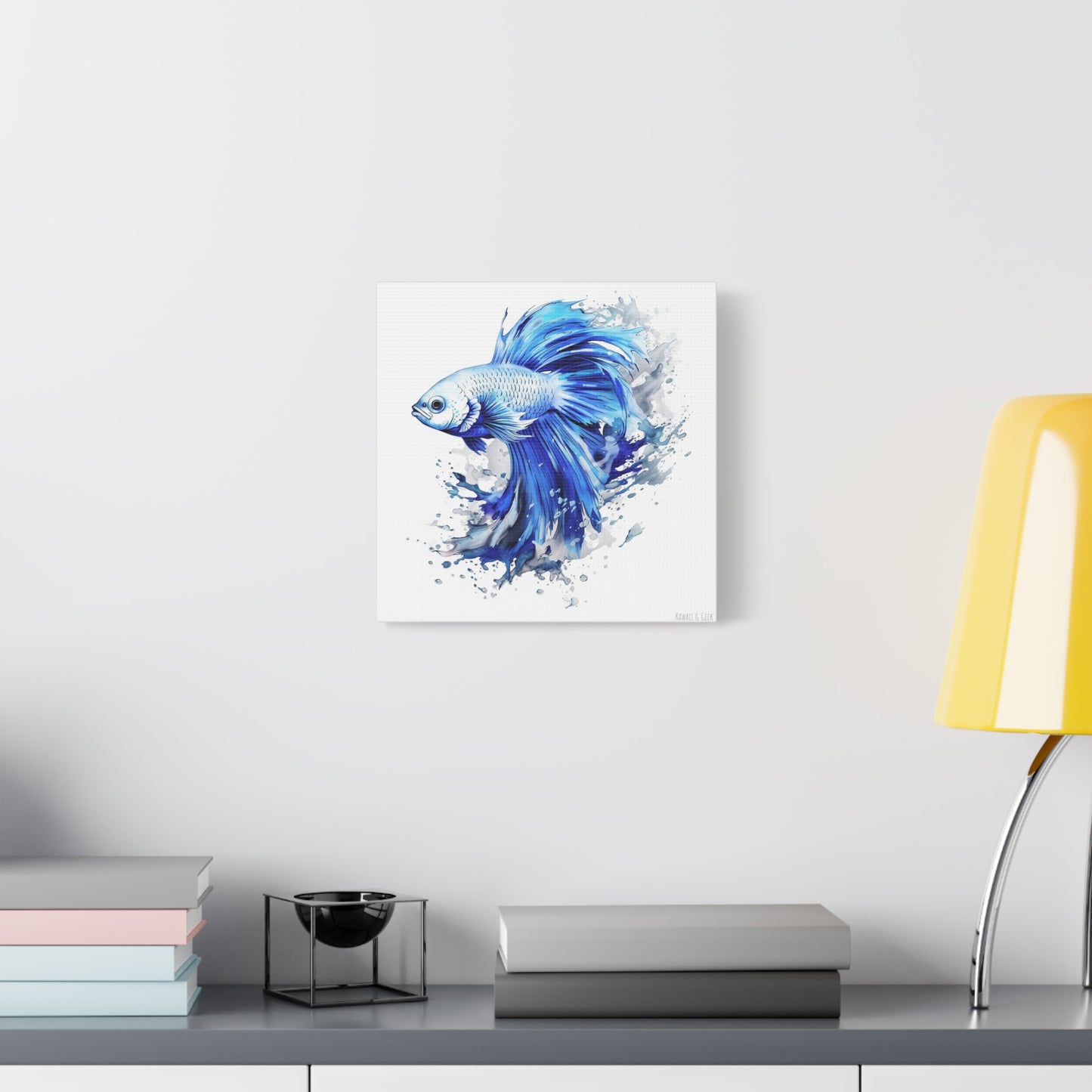 Blue Fighting Fish in Watercolor Style Canva - Capture the Beauty of Underwater Elegance