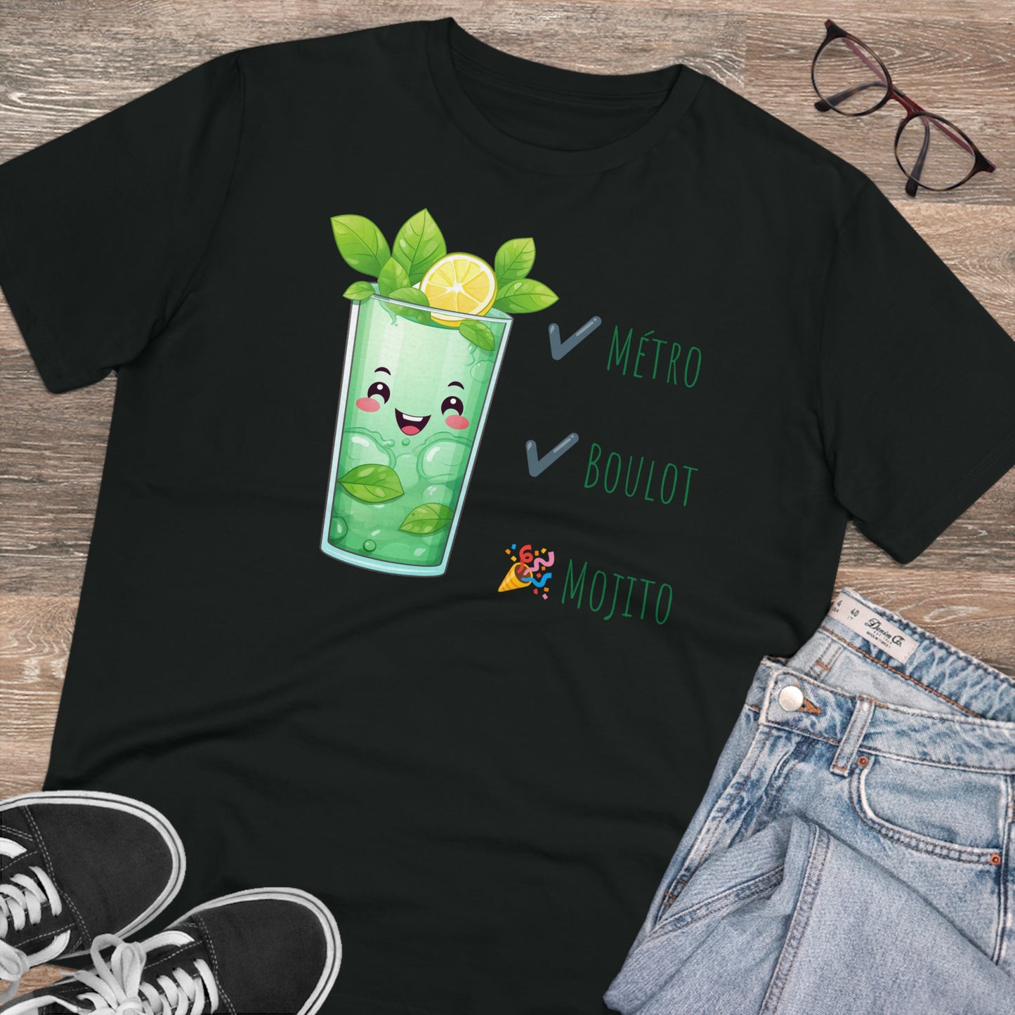 Métro, Boulot, Mojito T-Shirt - Cute Smiling Mojito Glass Design