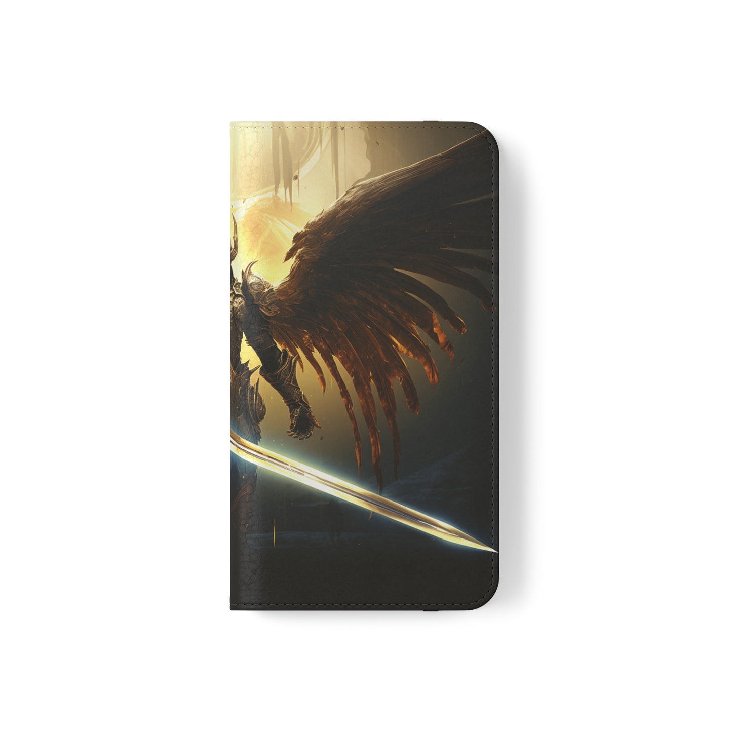 Dark Angel Flip Phone Case: Guardian with Sword