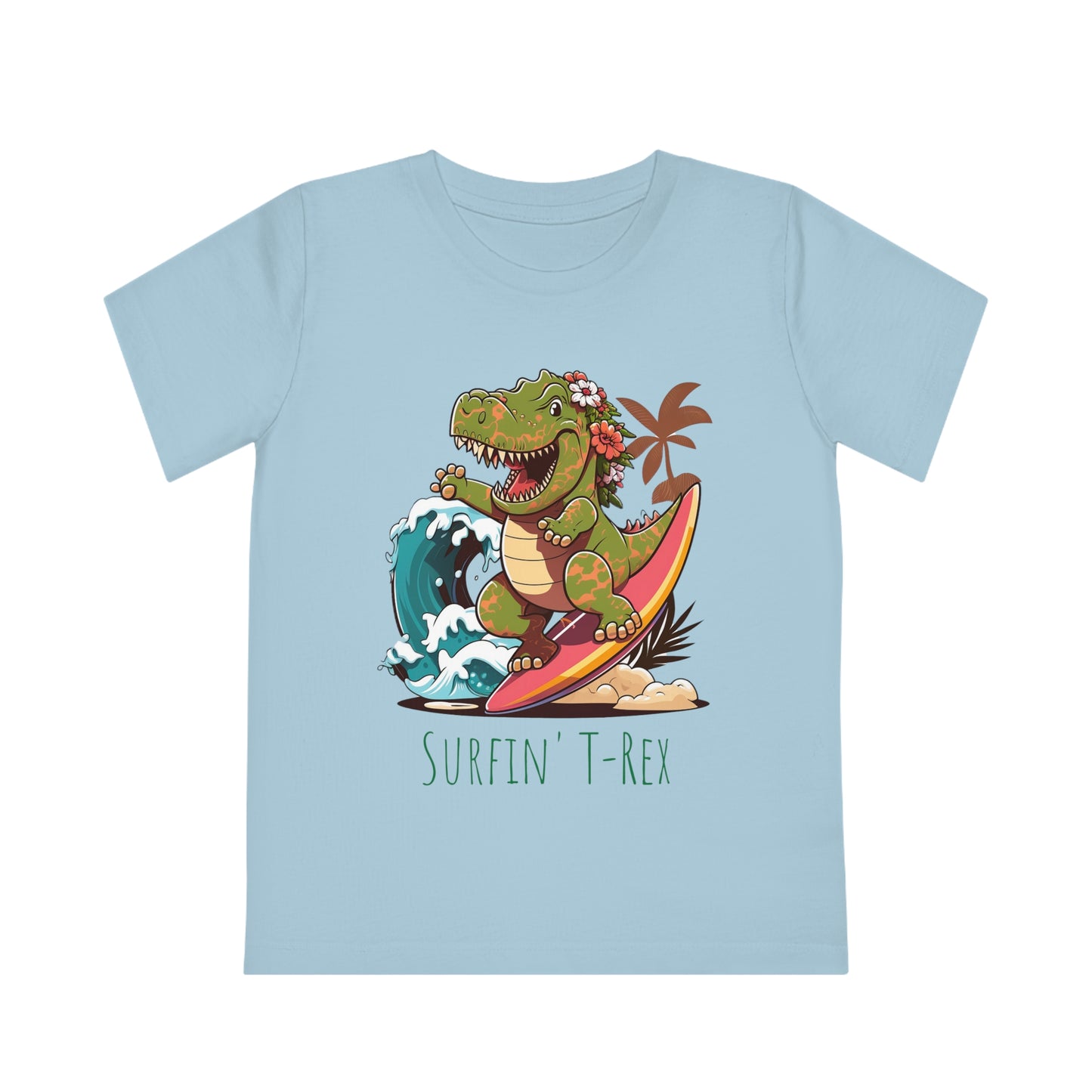 Surfing T-Rex Kids Eco-Friendly T-Shirt - Unleash Adventure and Sustainability