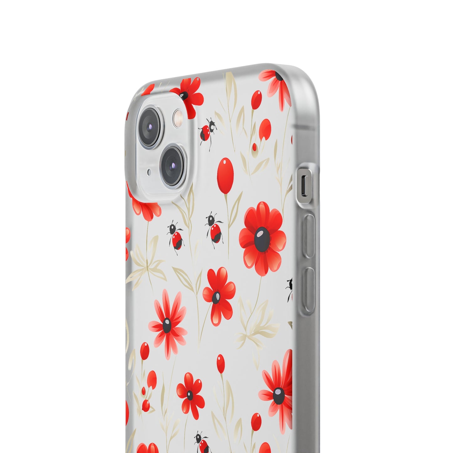 Red Flowers & Cute Bugs: Transparent Flexi Phone Case