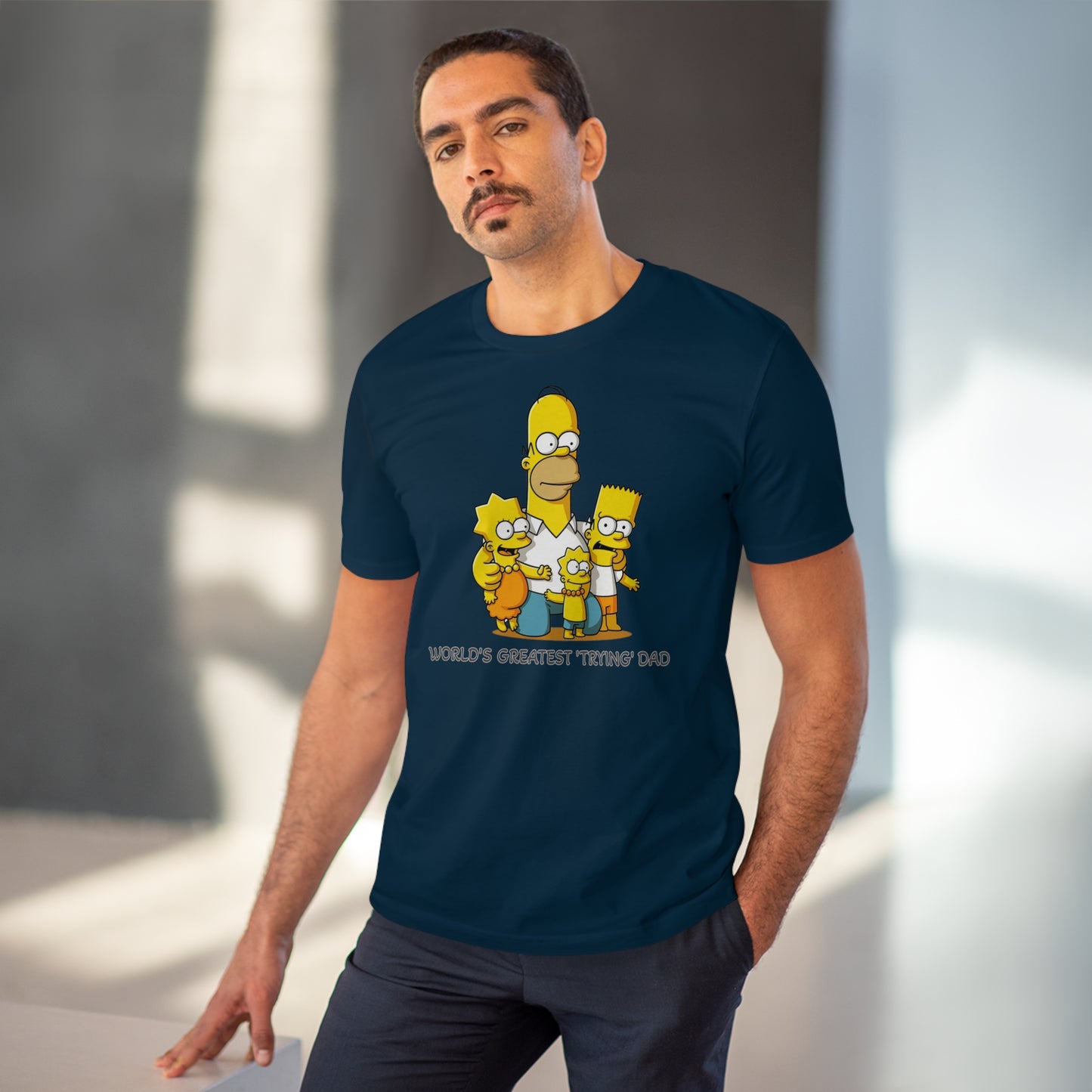 World's Greatest Trying Dad - Unisex Eco-Friendly T-Shirt - Celebrate Father's Day with Cute Homer Simpson and His Kids